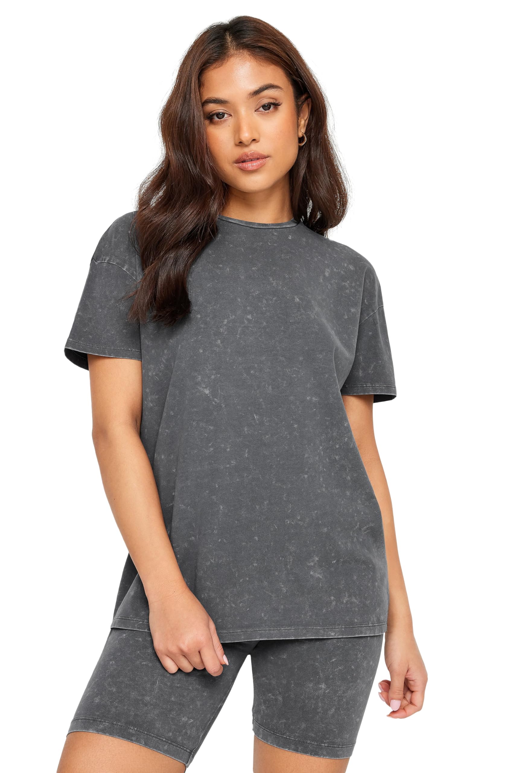 Pixiegirl Women's Grey Petite Acid Wash T-Shirt In Size 14