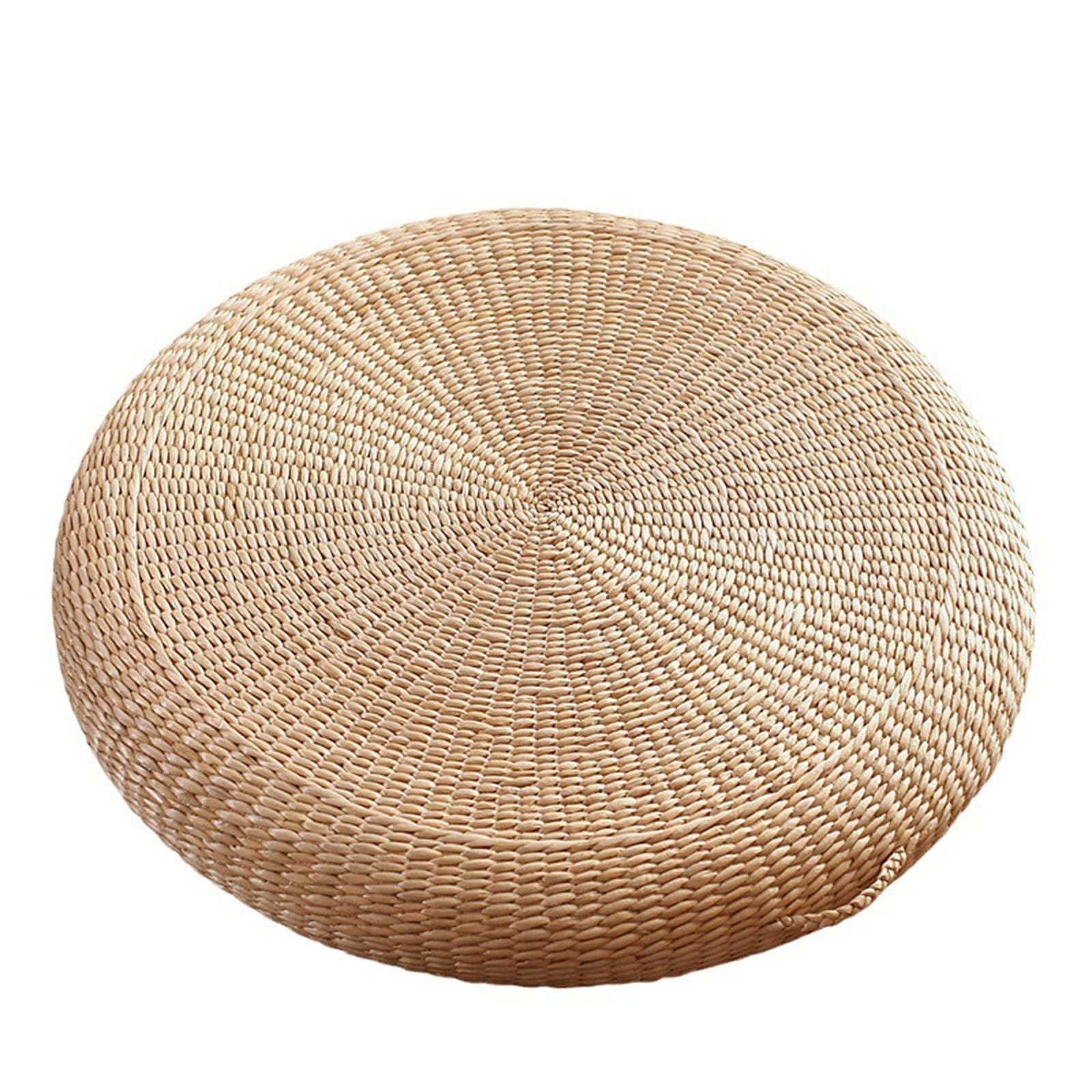 Genérico Cojín de Paja Tejida, Cojín de Suelo de Tatami, Cojín de Meditación Tradicional, Cojín Redondo para Silla de Tatami, Asiento de Yoga, Adecuado para Jardín, Comedor(45cm)