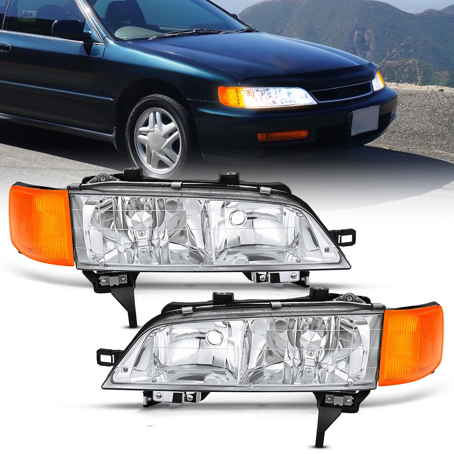 Photo 1 of Nilight Headlight Assembly Compatible with 1994 1995 1996 1997 Honda Accord Chrome  