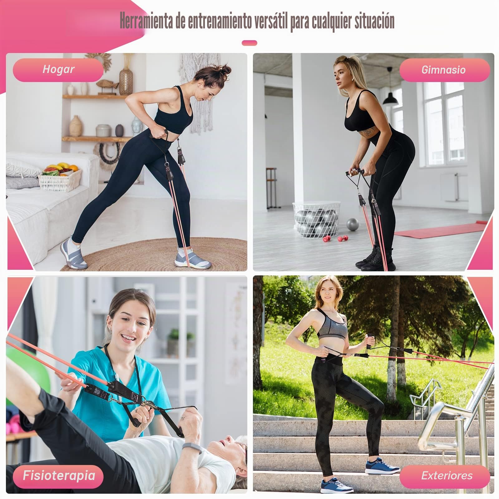 Cintas Elasticas Musculacion, 5 Resistance Bands, Gomas Elasticas Musculacion con Manijas Grandea, Tobillo, Póster de Entrenamiento, Bands