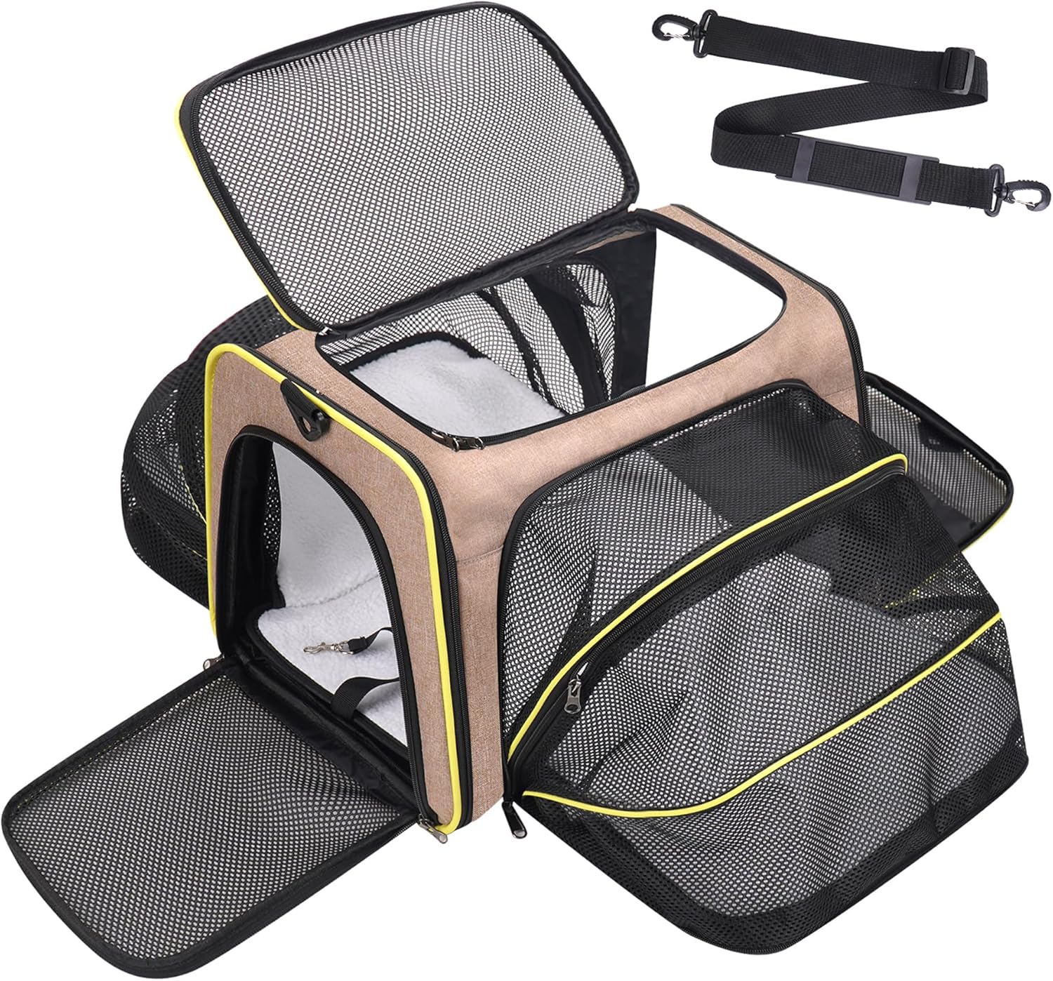 Premium Pet Carrier – Dog & Cat Travel Bag, Airline Approved, Soft-Sided Design for Small to Large Pets, TSA Compliant, Expandable & Collapsible (Brown)