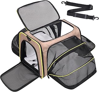 Premium Pet Carrier – Dog & Cat Travel Bag, Airline Approved, Soft-Sided Design for Small to Large Pets, TSA Compliant, Expandable & Collapsible (Brown)