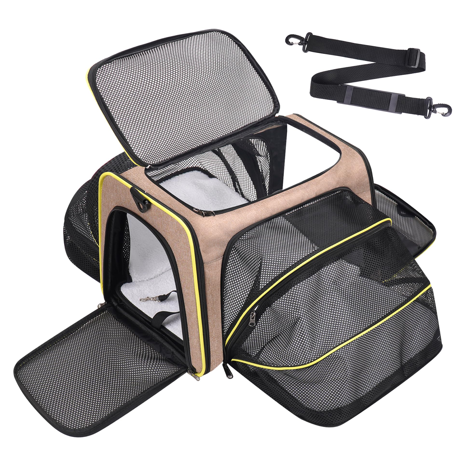 Premium Pet Carrier – Dog & Cat Travel Bag, Airline Approved, Soft-Sided Design for Small to Large Pets, TSA Compliant, Expandable & Collapsible (Brown)