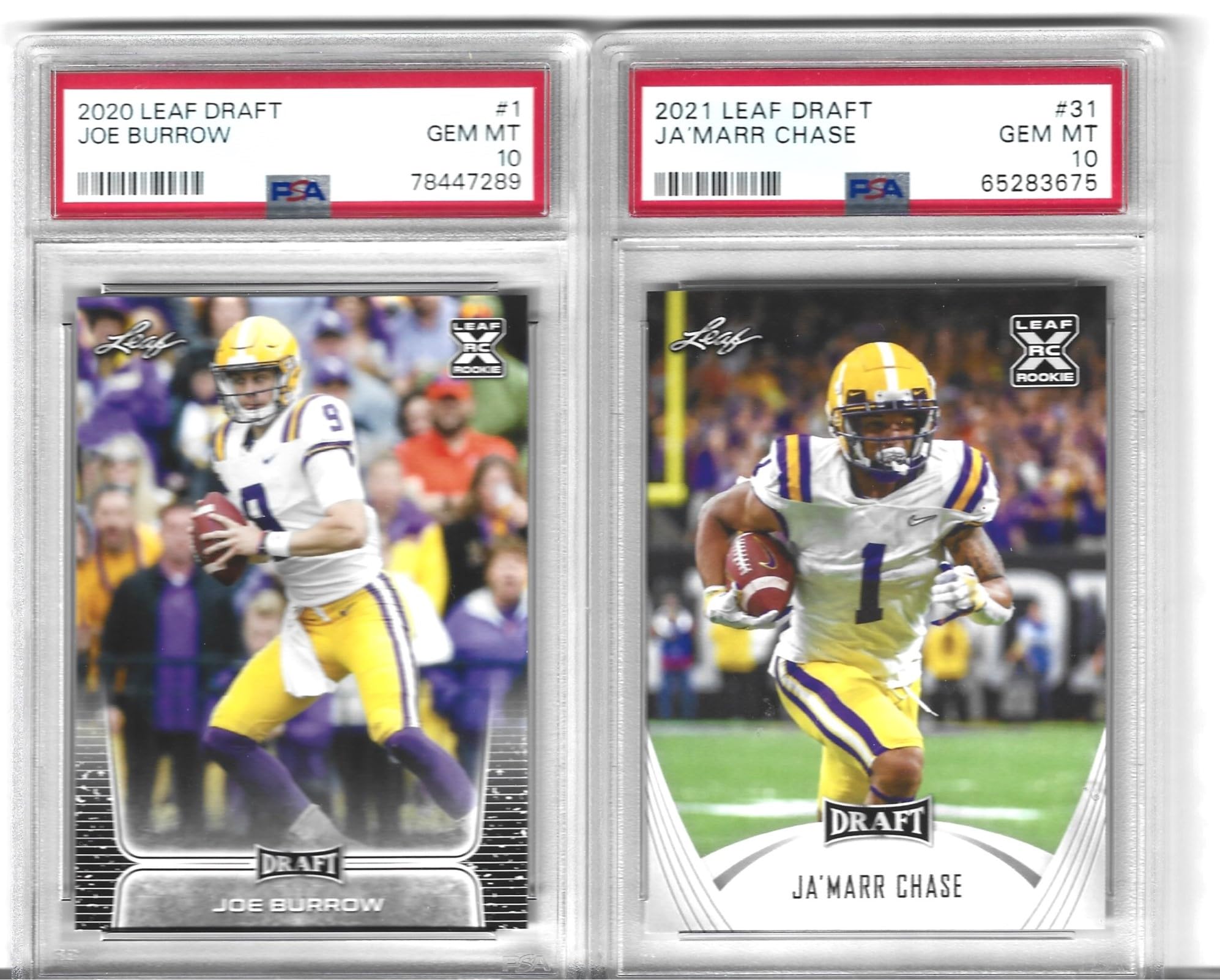 Amazon.com: PSA 10 JOE BURROW JA'MARR CHASE LEAF 2 ROOKIE CARD LOT GRADED PSA GEM MINT 10 BENGALS STARS LSU CHAMPS : Collectibles & Fine Art Amazon.com: PSA 10 JOE BURROW JA'MARR CHASE LEAF 2 ROOKIE CARD LOT GRADED PSA GEM MINT 10 BENGALS STARS LSU CHAMPS : Collectibles & Fine Art