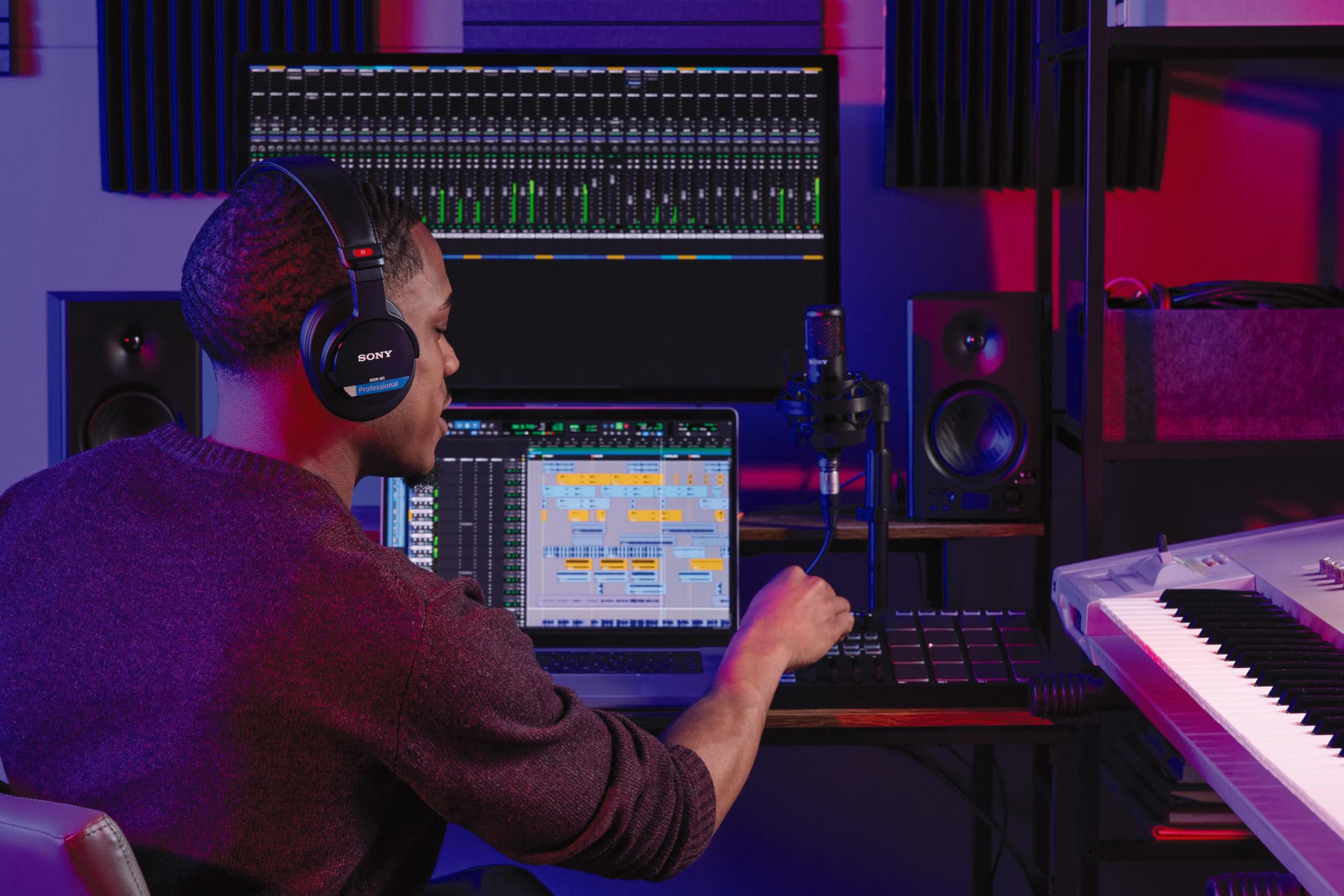 Sony Mdr-M1 Słuchawki Studyjne Zamknięte, Przewodowe, Szerokopasmowe (5 Hz–80 Khz), Optymalne Do Nagrywania i Miksowania w Studio, Lekkie (216G), w Zestawie 2 Optymalnej Klasy Odłączane Kable, Czarne