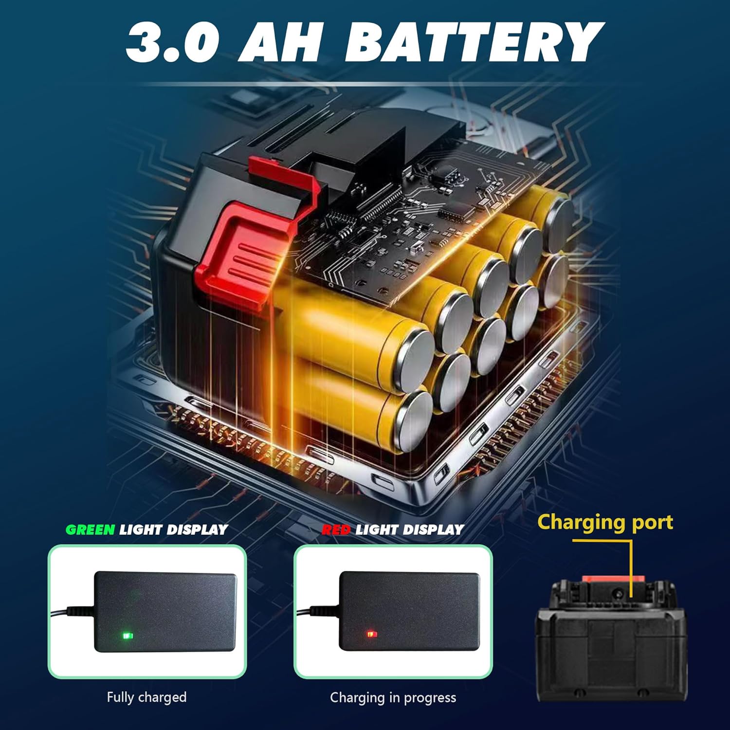 Leaf Blower Cordless, Portable Dust Cleaner Handheld Blower, 30000 RPM Compressed Air Duster for Patio Cleaning, Drying, Camping, Snow Blowing（ 1 X 3.0Ah Battery and Charger Included）