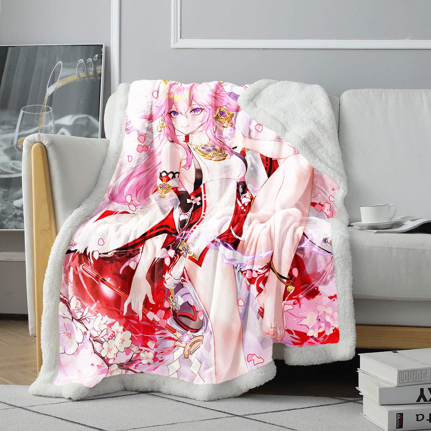 Chtlifq Girls Aa03-Genshin Impact Yae Miko Plush Sherpa Fleece ​Bed Blanket Genshin Impact Yae Miko Print Blanket Bed Couch Chair Fall Winter Blankets Kids Adults 31.5X47.3 Inches Sherpa （80X120cm）