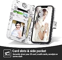 Vista 3 de ULAK Compatible con iPhone 13 Funda tipo cartera para mujer, funda tipo billetera de piel PU con tarjetero y función de caballete, funda protectora