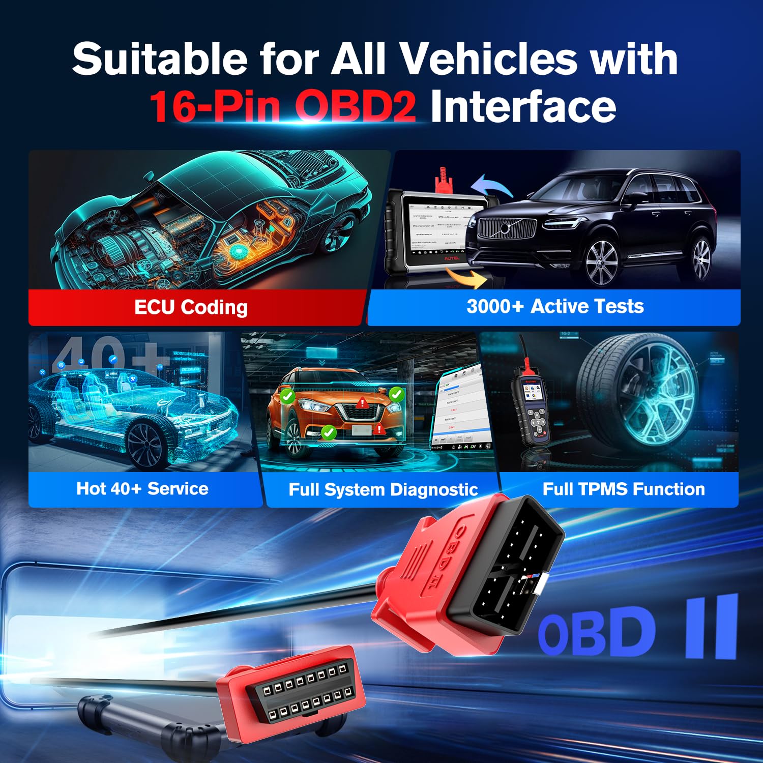 Autel OBD 2 Extension Cable, Ultra-Long 10ft 3M, 16 Pin OBD II OBD2 Car Male to Female Extension Cord, OBD2 Diagnostic Extender Adapter, for All OBDII Vehicles