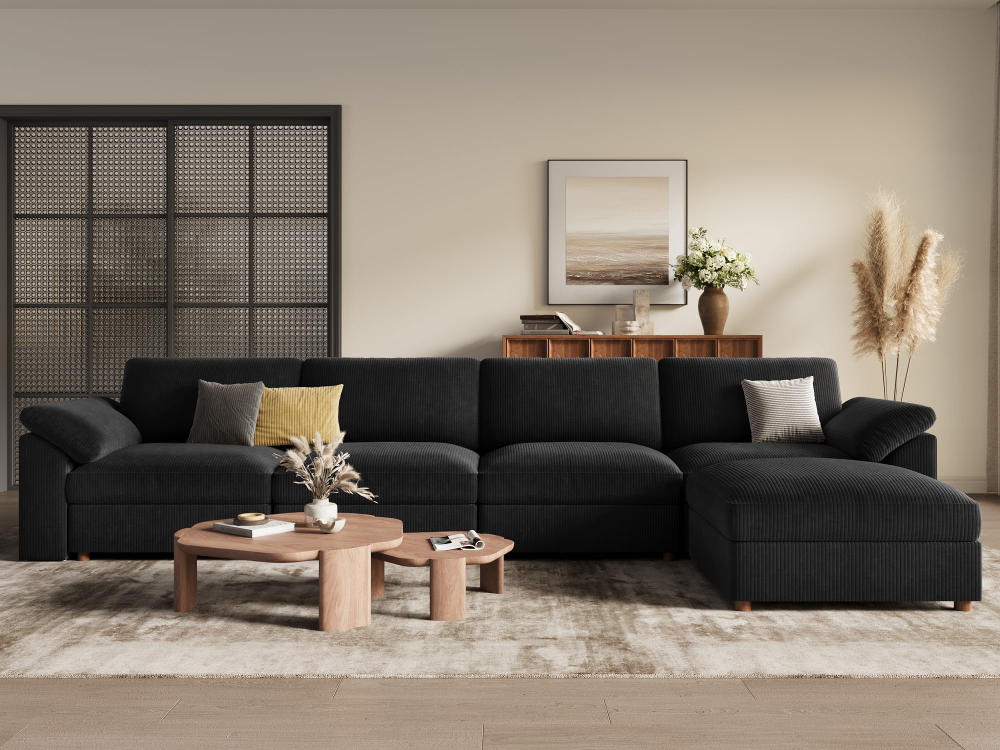ease moose oversized sectional modular sofa with ottoman,comfty l shape sectional deep modular sofa,cloud couch for living room,removable cover,black (armless chair only)