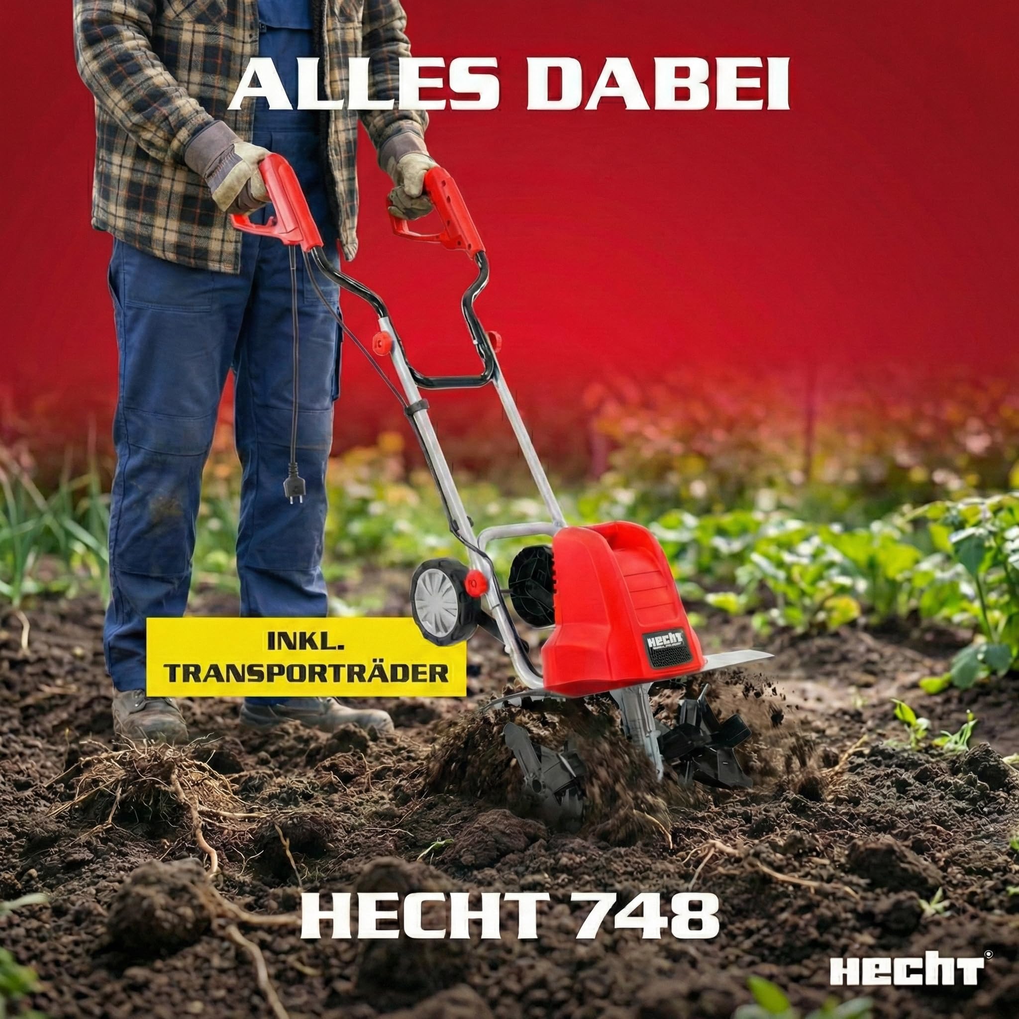 HECHT Elektro Gartenfräse 1800 W 45 cm Arbeitsbreite | Elektrische Motorhacke, Bodenfräse und Bodenhacke, Metallgetriebe, 24 Stahlmesser, 11 kg, ohne Benzin