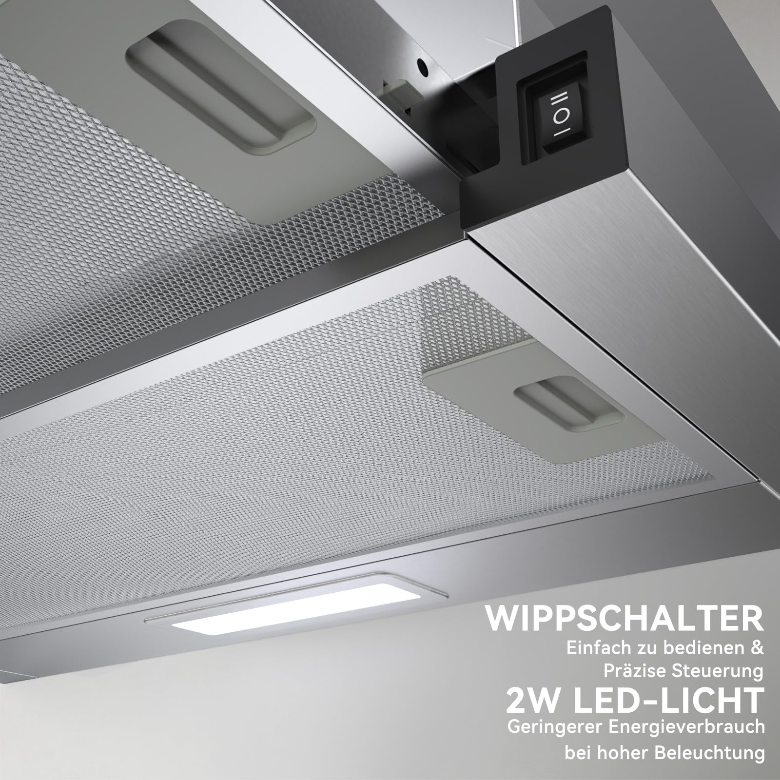 Hermitlux Dunstabzugshaube 60cm Flachschirmhaube Abluft/Umluft 350 m³/h LED-Beleuchtung 57dB A+++