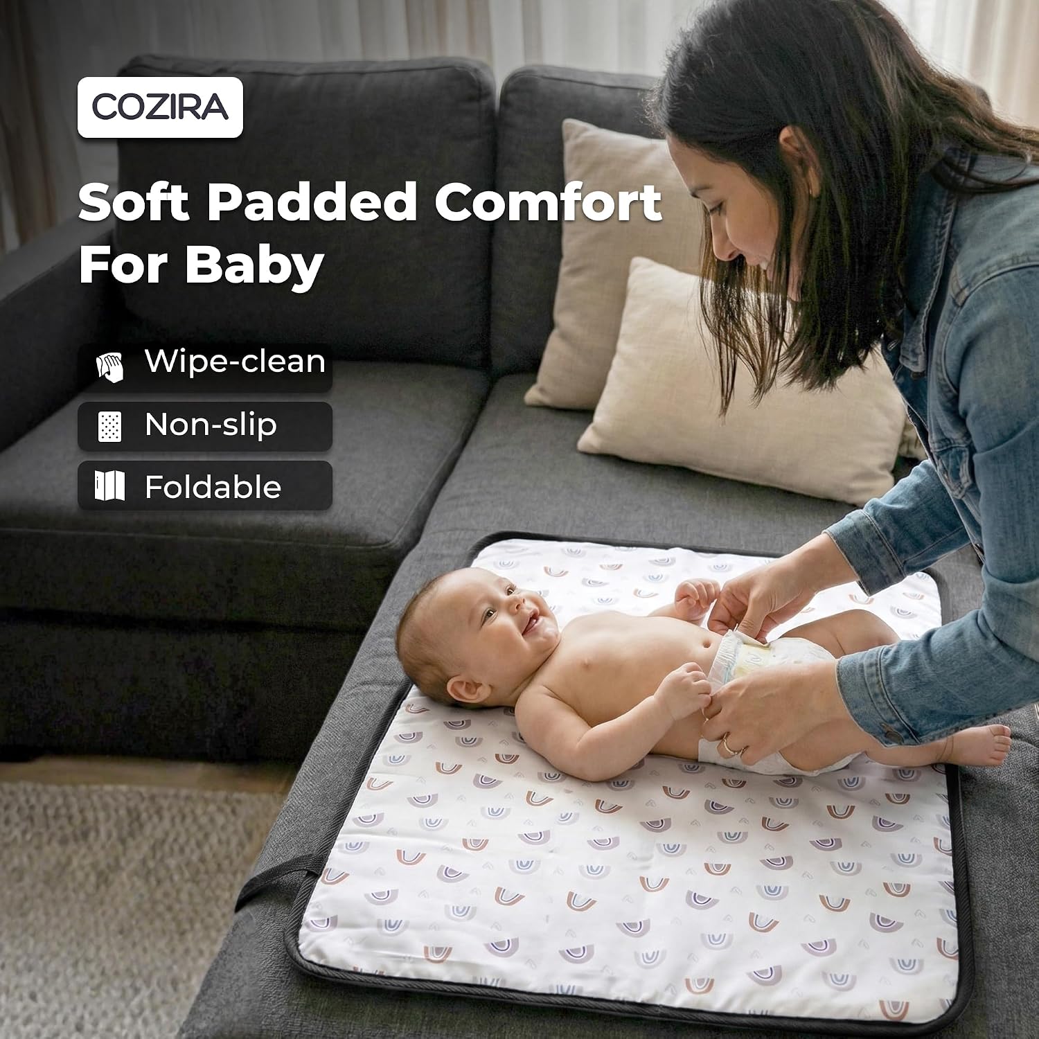 Waterproof Baby Changing Pad Liners - 3 Layer Quilted Absorbent Diaper Changing Mat - Reusable Washable Changing Table Pad - 13.8 x 23.2 Inch - Black