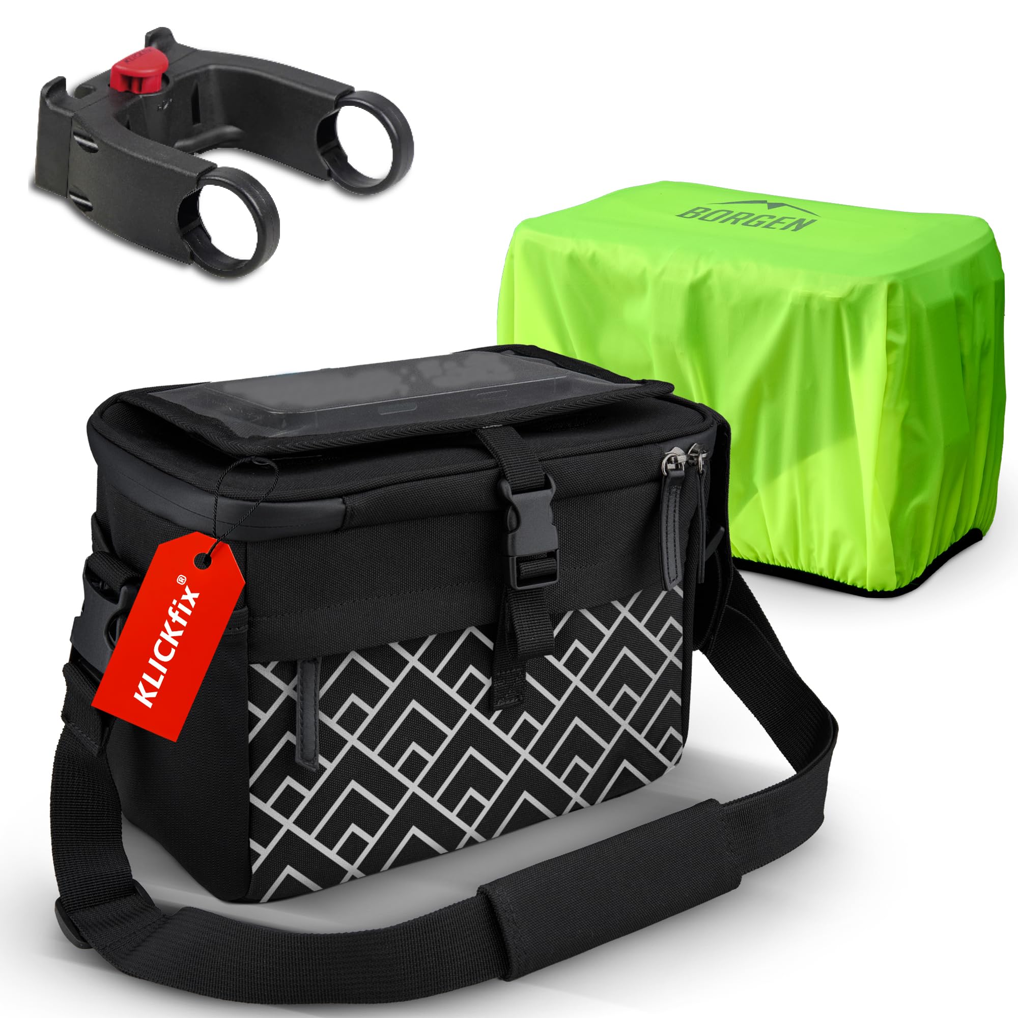Borgen Sacoche vélo de Guidon KLICKfix Smartphone – Sac de Cintre 6 L, Grande et imperméable – Pochette de poignées ebike – Boîte Avant Bicyclette Portable