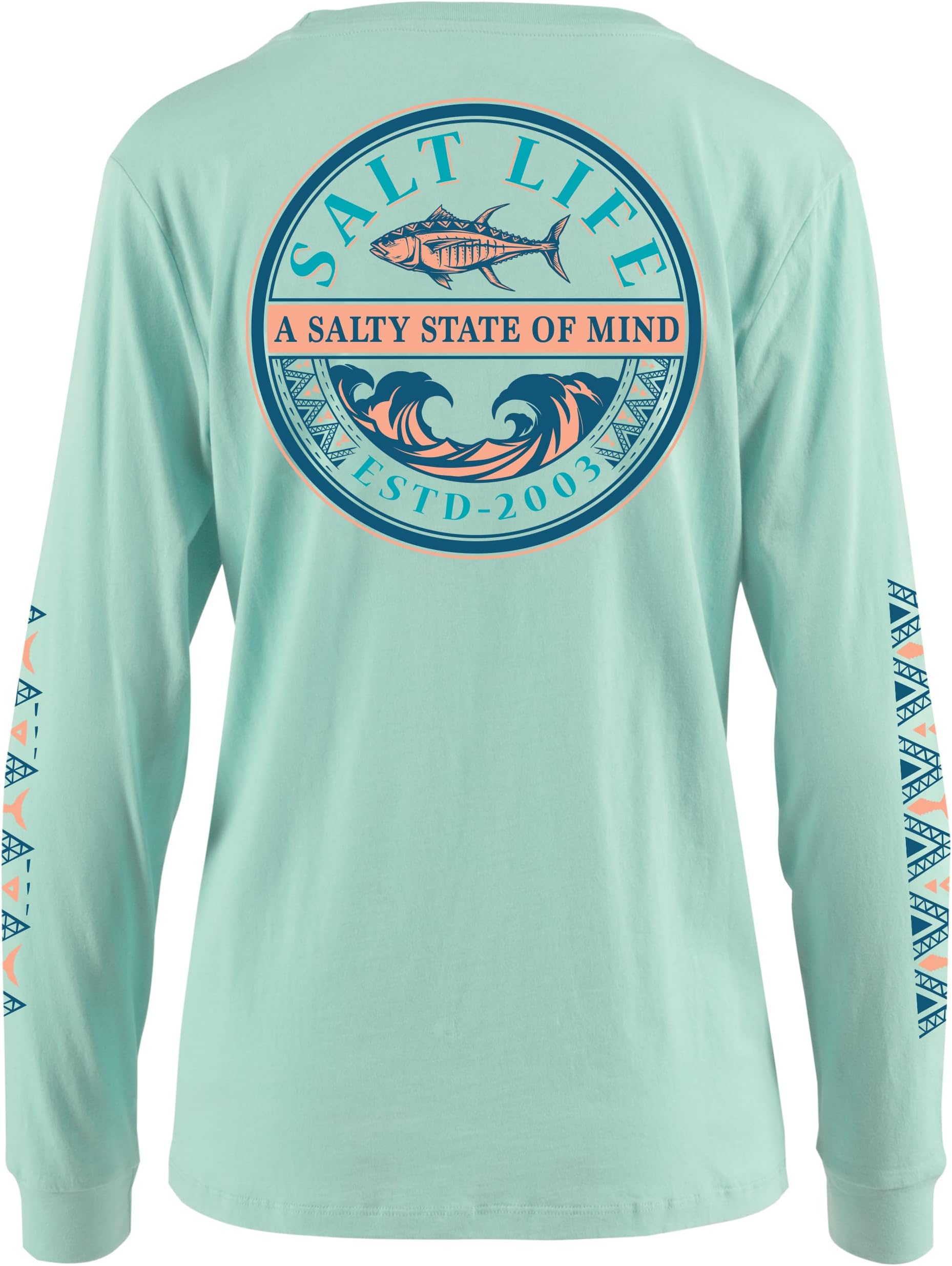 SALT LIFEwomens Tribal Tuna Long Sleeve Boyfriend Tee Shirt