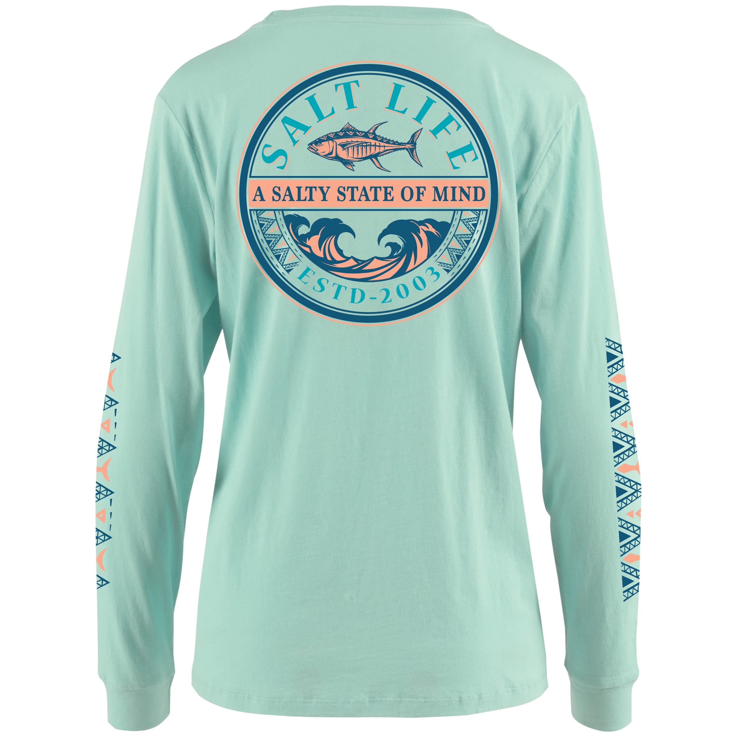 SALT LIFEwomens Tribal Tuna Long Sleeve Boyfriend Tee Shirt