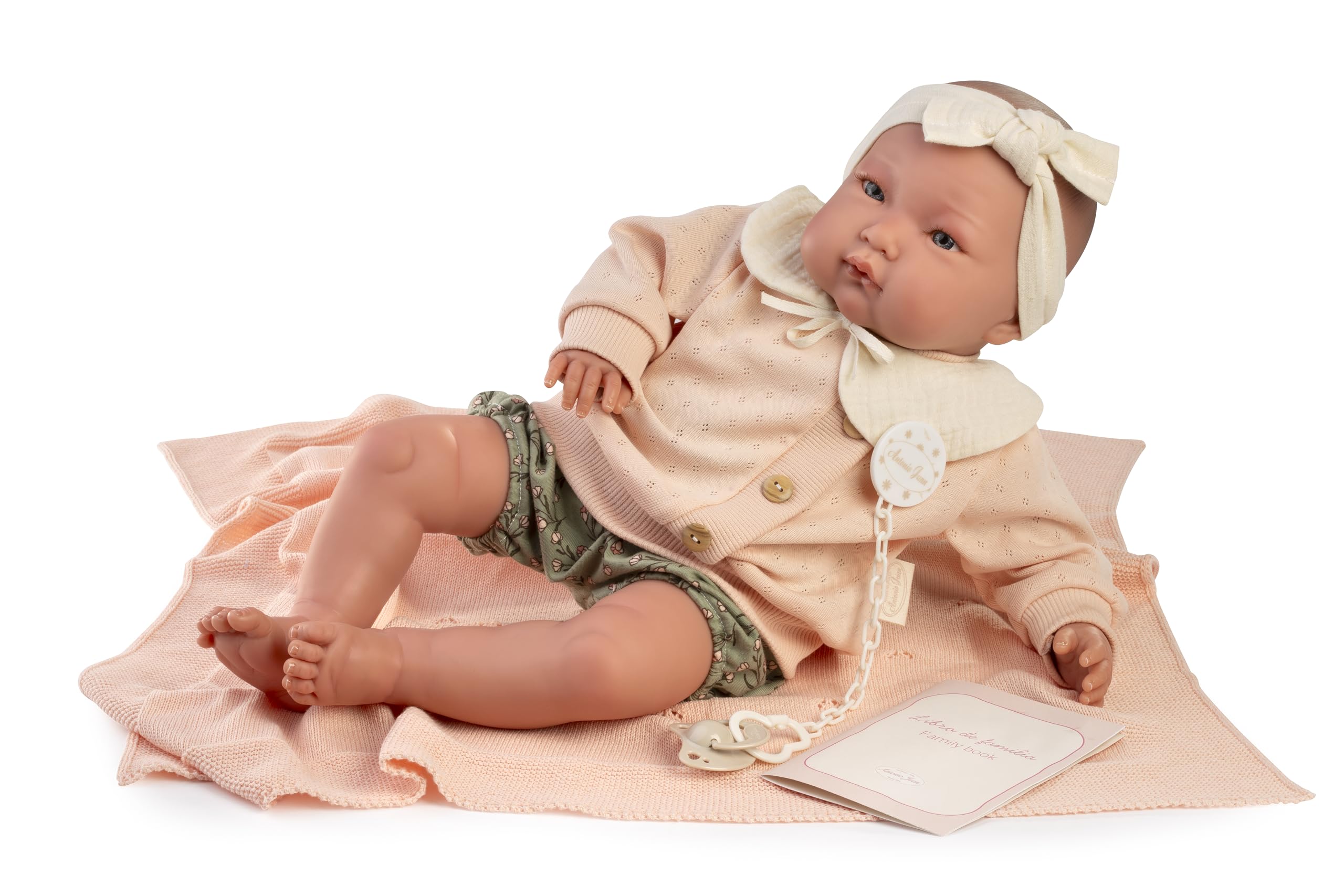 Muñecas Antonio Juan Mi Primer Reborn Alejandra con Lazo, Muñeca Reborn para Niños, Peluche con Accesorios