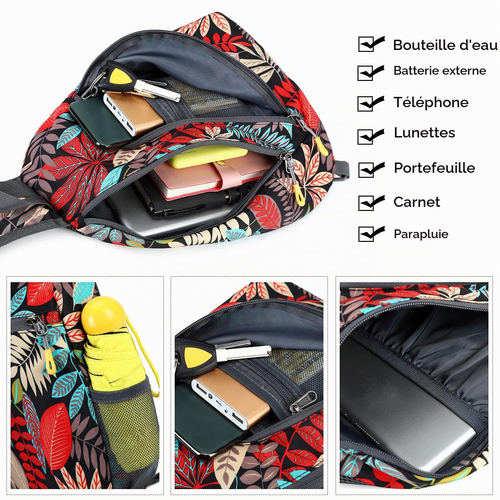 FANDARE Ultraléger Sac de Poitrine Sac à Dos Bandoulière Sacoche Homme Femme Sling Bag Sac d'Epaule pour Voyage Sport Randonnée Vélo Camping Excursion Sac Poitrine Rouge