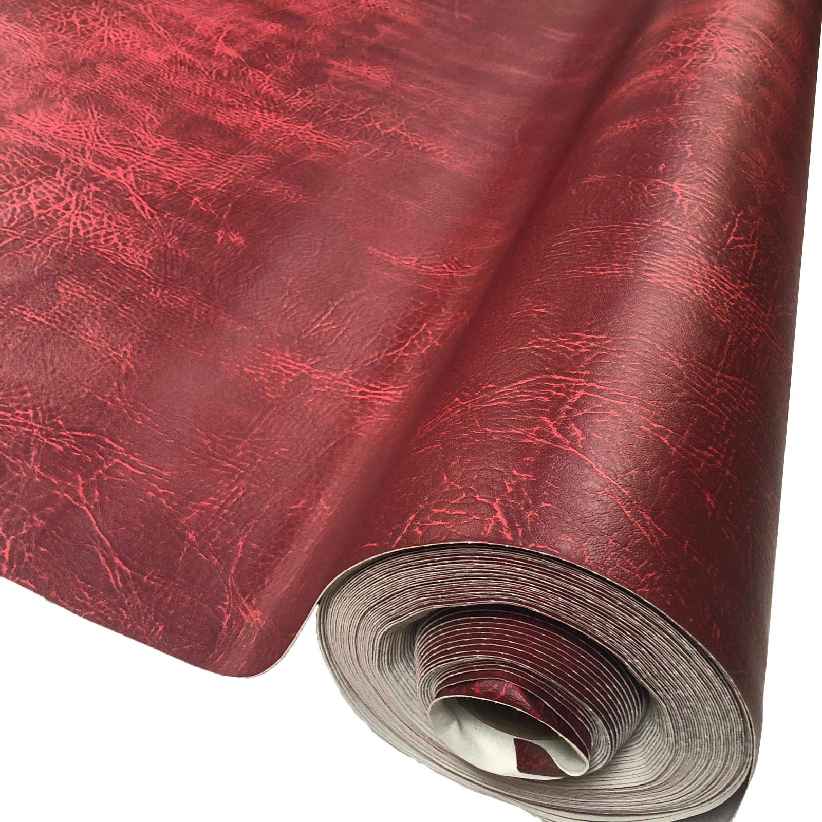 Faux Leather Upholstery Fabric. Flame Retardant Material to Cover Chairs 140cm Wide Medium Grain Vinyl Leatherette Plain Coloured Material to Protect Furniture (Dark Red) (6m)