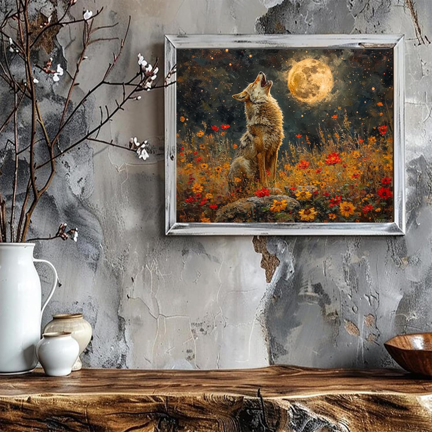 VNUIEHG DIY Paint by Numbers for Adults Beginner, Coyote Howling at Moon, Paint by Numbers Kit Painting by Numbers for Adults, 16" x 20"