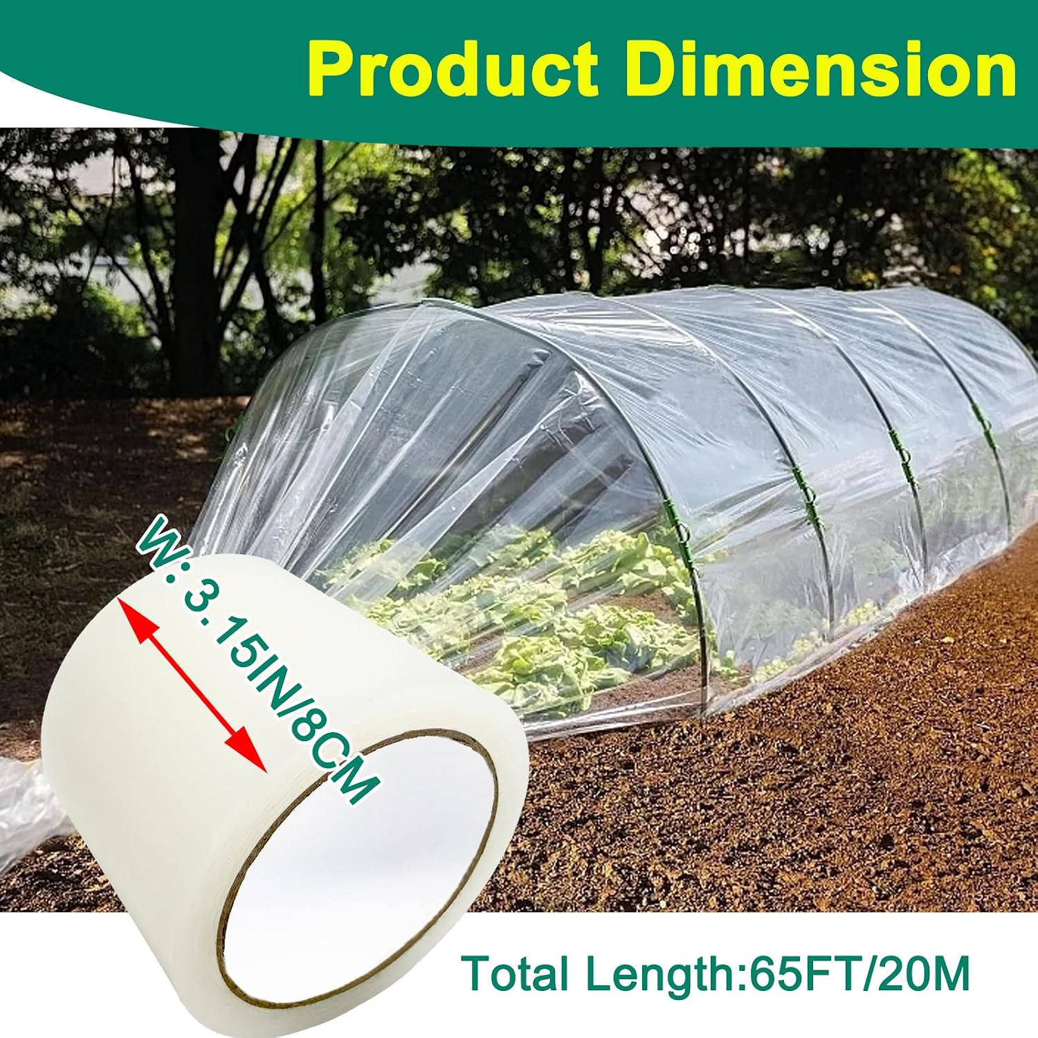 Greenhouse Repair Tape Clear, Heavy Duty Waterproof UV Resistant Sealing Tape for Plastic Film, Poly Sheeting and Garden Covering, 3.15INx65FT