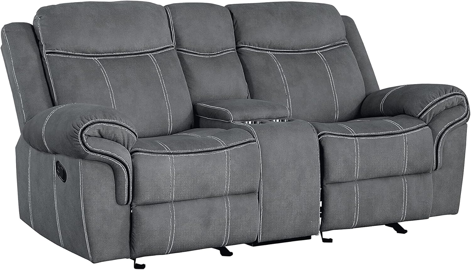 Elountik Zubaida Motion Reclining Loveseat with Console Cup Holders Storage Compartment Recliner Glider Loveseat Sofa with USB Dock Motion Recliner Sofa(2-Tone Gray Velvet, Loveseat)