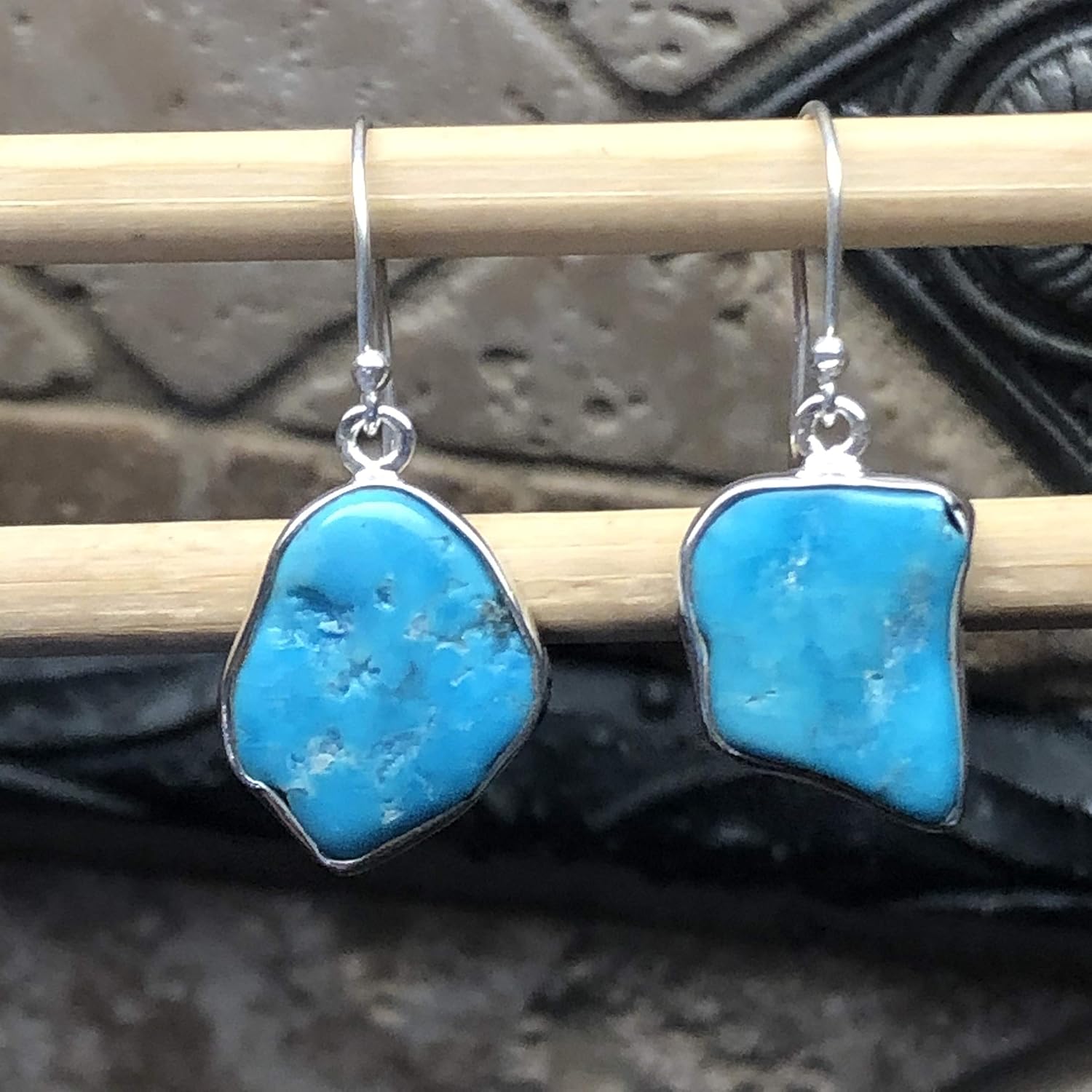 Natural Sleeping Beauty Turquoise 925 Solid Sterling Silver Earrings 30mm - Image 9