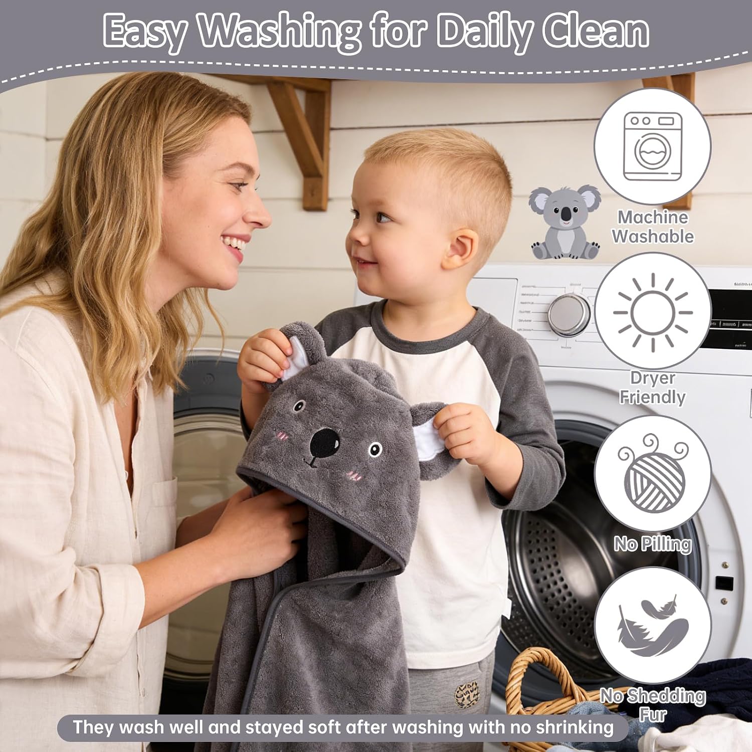 Hooded Baby Towel, Ultra Soft & Absorbent Fleece Baby Bath Towel with Hood, Cozy and Gentle for Newborns, Infants & Toddlers, Perfect for Boys & Girls (Gray Koala)