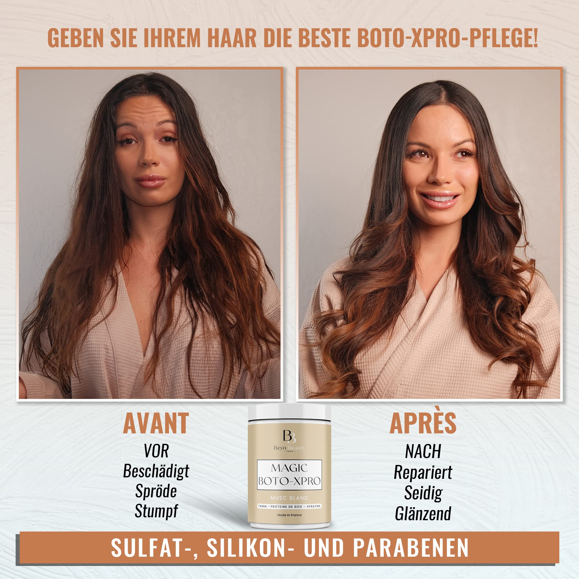 Magic Boto-xpro Haarpflege I Haar-Boto-xpro Pflege für geschädigtes Haar – spendet Feuchtigkeit, repariert und stärkt das Haar Keratin – Made in France (Weißer Moschus)