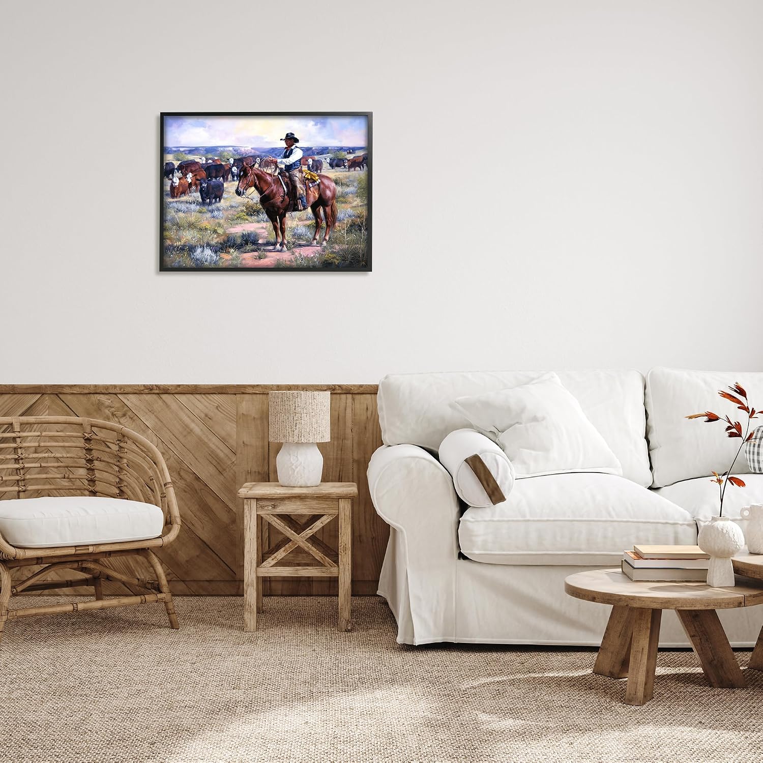 'Cowboy Herding Cattle Ranch'| Framed Giclee Art | Stupell Industries | Black, 30 x 24 Inches, Easy to Hang and Sturdy, Made in USA, by Jack Sorenson