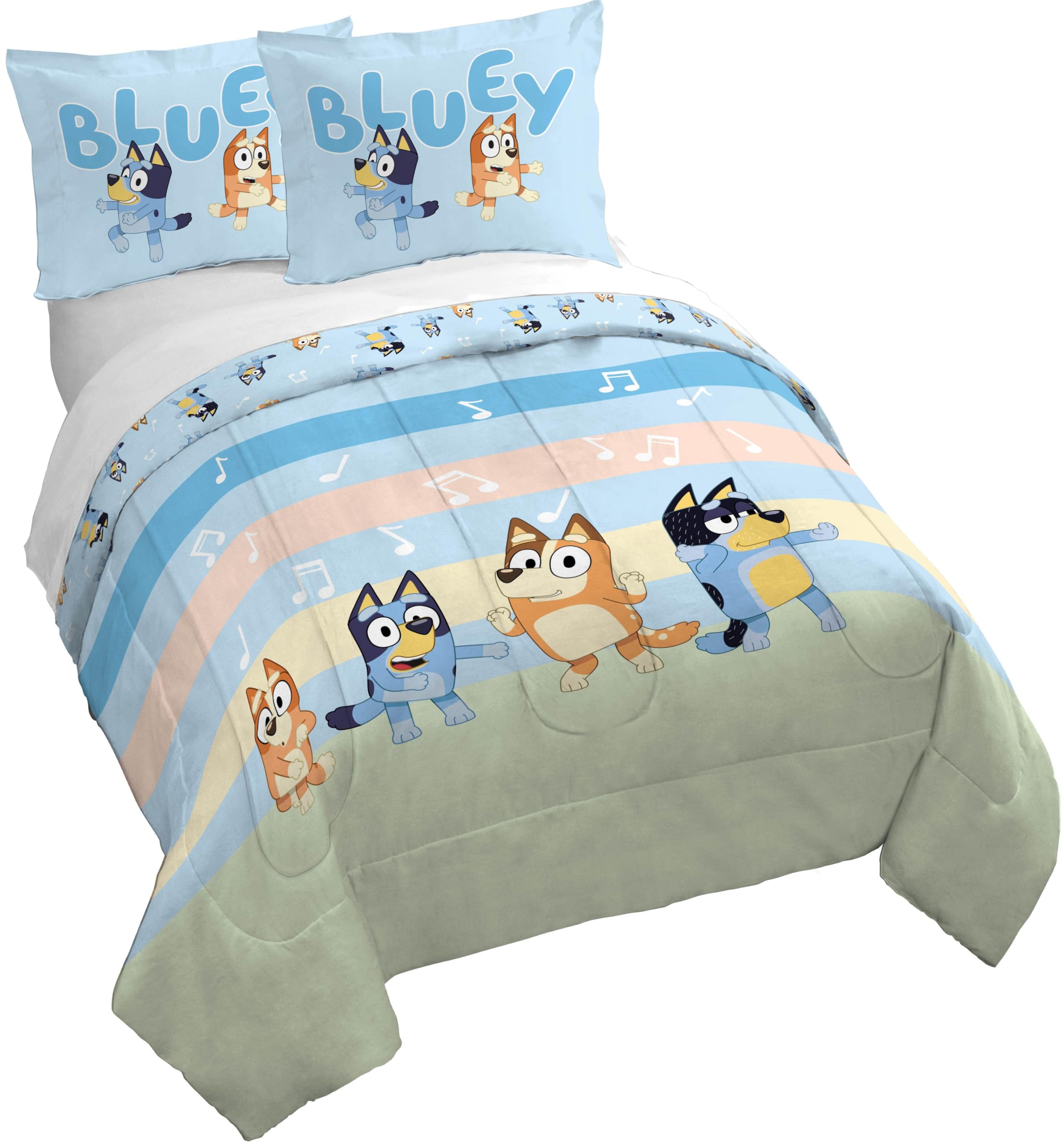 Jay Franco Duvet Cover Set – 3 Piece Comforter Cover and Sham Set, Super Soft Cozy Kids Bedding (Insert Not Included) Multi - Bluey, Queen