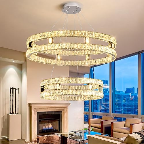 Miniatura 5 de dolria Candelabros de cristal modernos LED para sala de estar, regulable, comedor, montaje empotrado, lámpara colgante LED para dormitorio,