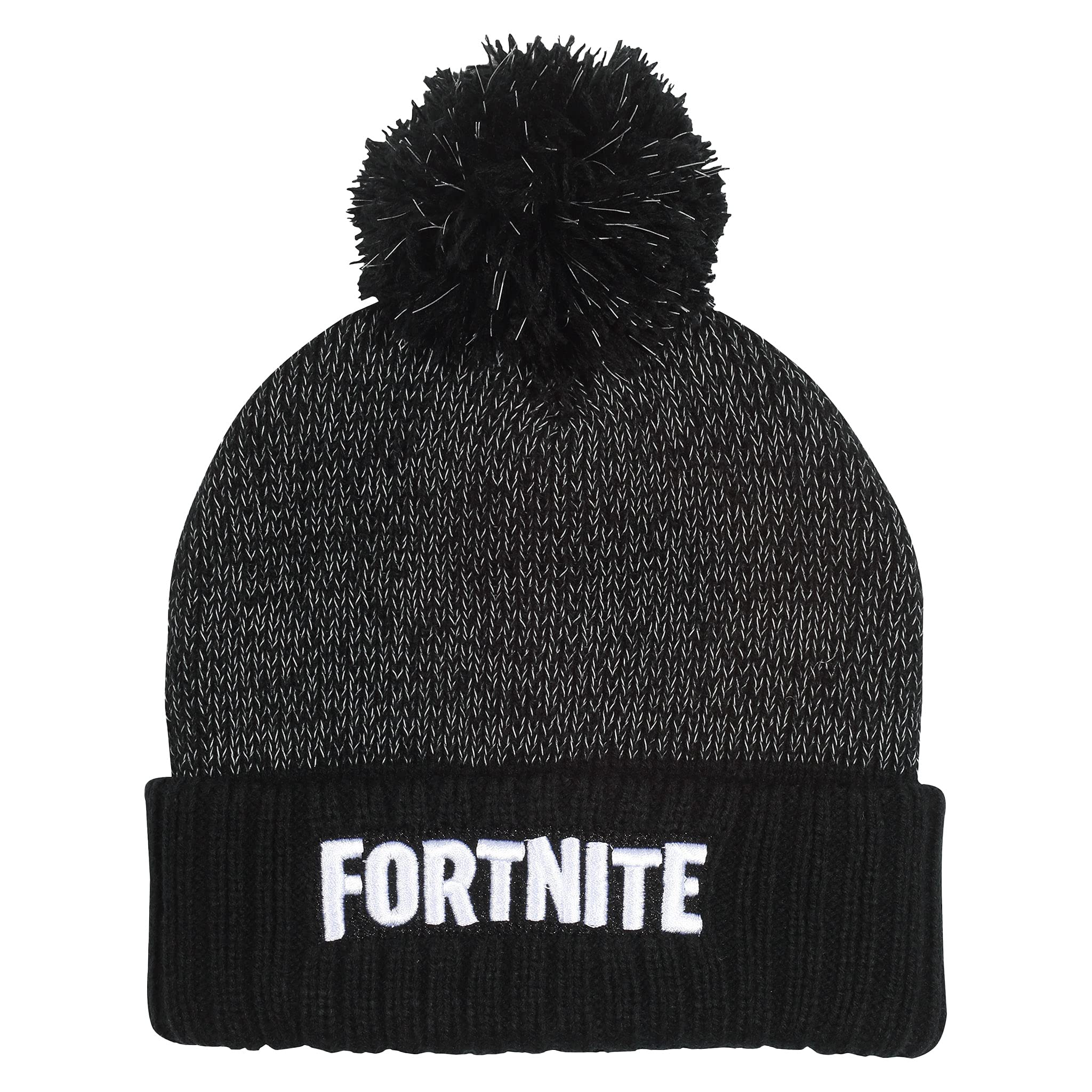 FORTNITE Reflective Text Logo Beanie with Pom, Kids, One Size, Black,  Official Merchandise