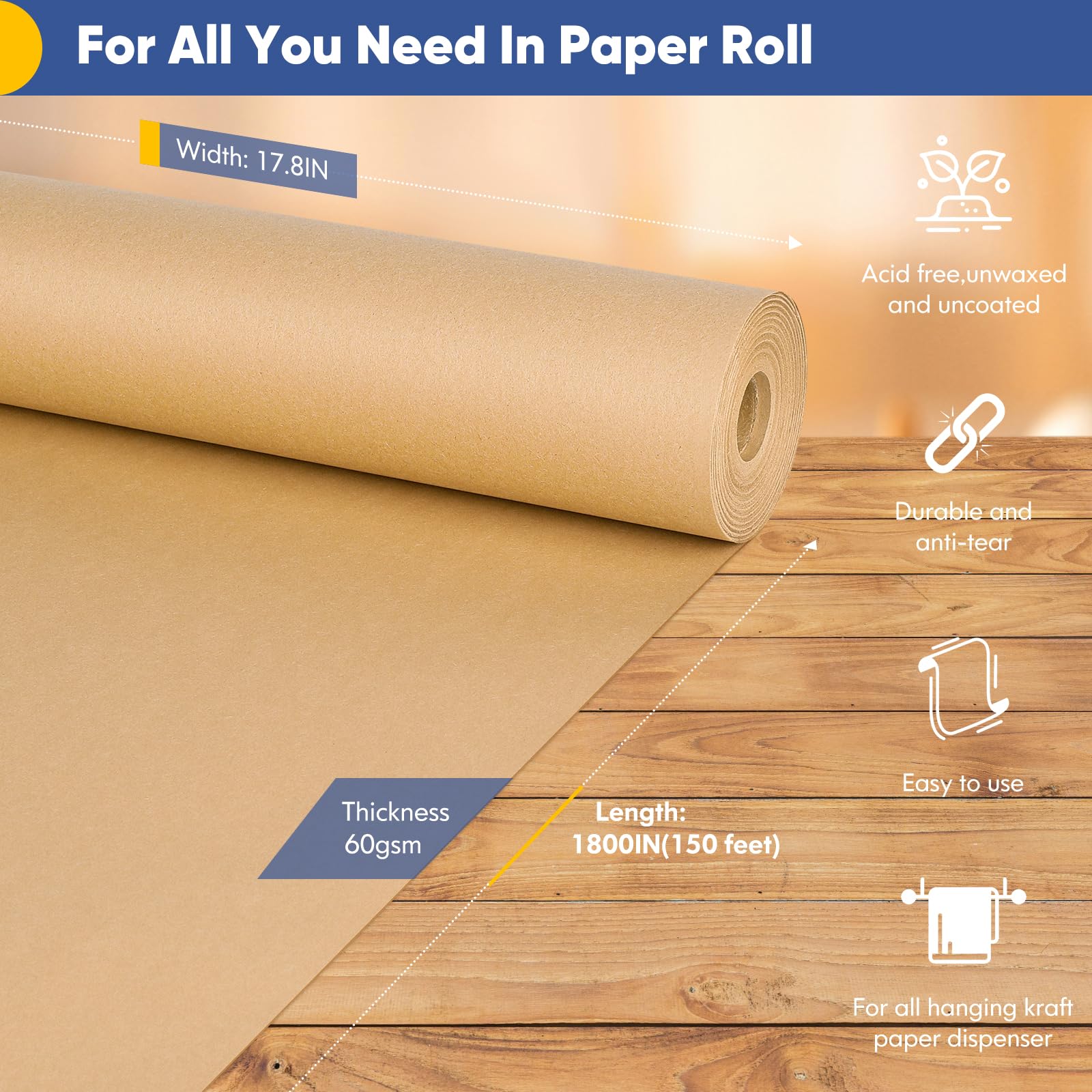 1 Roll 30cm X 1/2/3m Of Kraft Paper Roll For Gift Wrapping Moving Packing Brown Paper Roll For Painting 30cmx5m