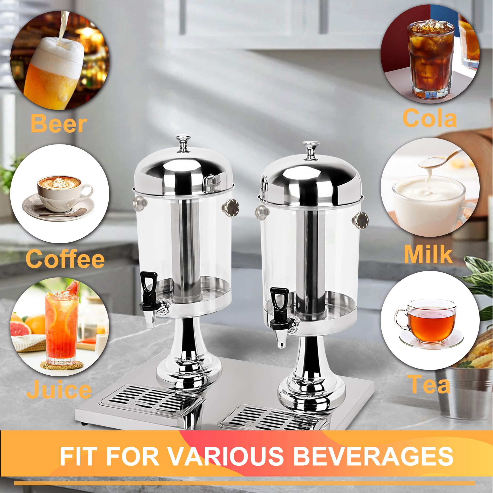 Dispenser per bevande da 4,4 galloni per feste con nucleo di ghiaccio e vaschette antigoccia, in acciaio inox Dual Catering, dispenser per bevande fredde con supporto per feste, matrimoni, buffet