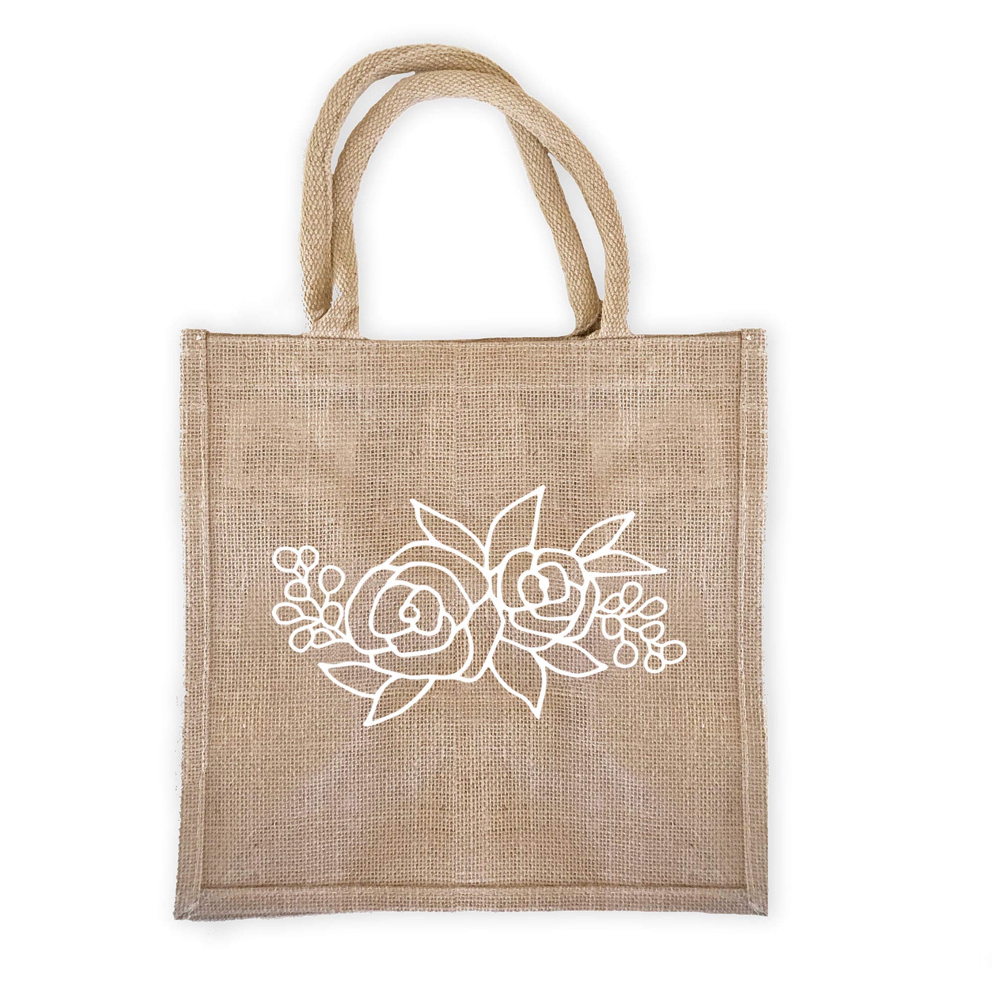 ModPartyFloral Burlap Tote Bags | Pack of 6 | Bachelorette + Bridal Party Gifts | Reusable Jute Bags with Full Gusset | Summer Garden Party Favor | Farmers Market Bag, Tan, 12"Hx12"Lx7.75"W