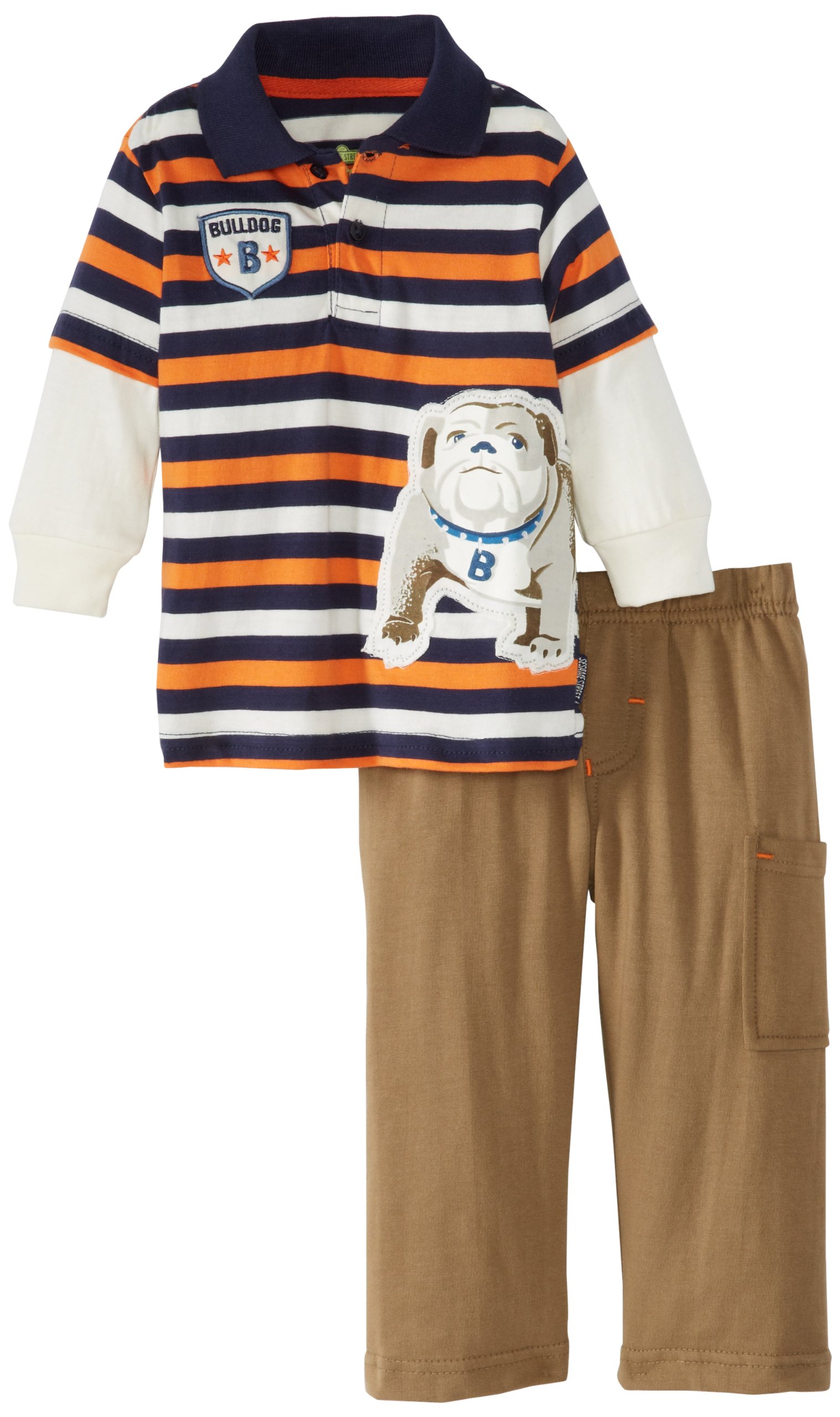 Watch Me Grow! by Sesame Street Baby Boys' Stripped Bulldog Shirt And Pant