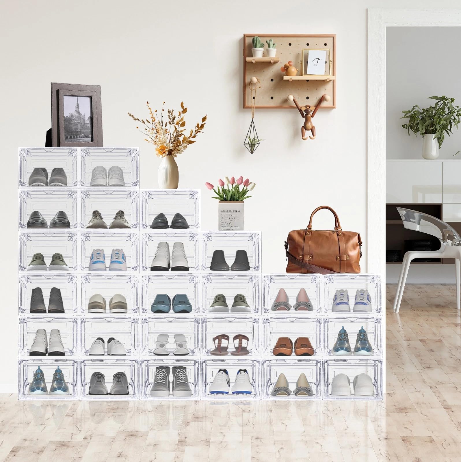 Paquete de 6 cajas de almacenamiento transparentes de plástico duro apilables para zapatos, cajas de almacenamiento de zapatos, cajas grandes de plástico transparente apilables (6 unidades)