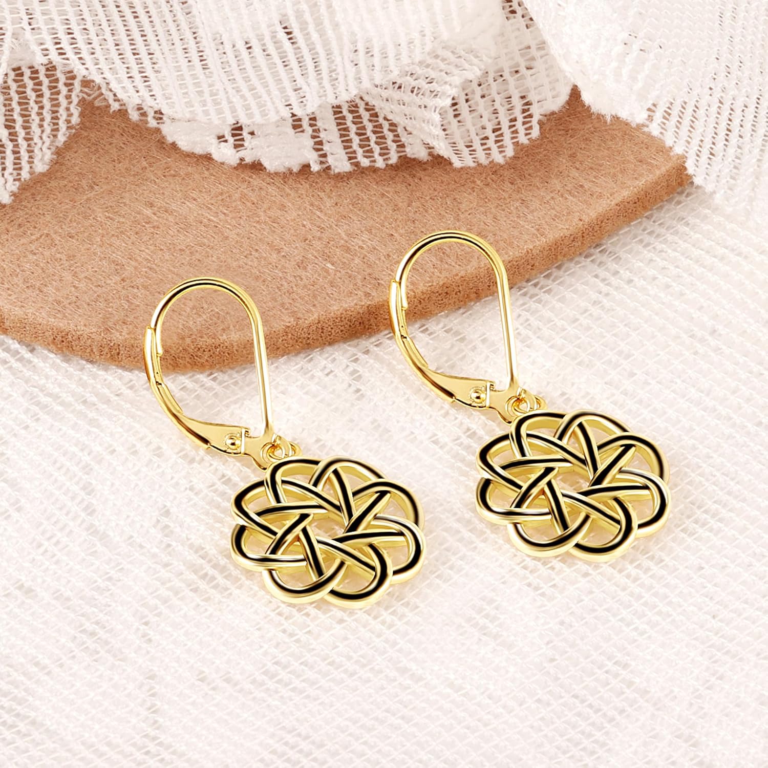 925 Sterling Silver Dangle Drop Earrings for Women girls, 14K Gold Trendy Celtic Knot Leverback Dangle Earrings, Lightweight Hypoallergenic Jewelry - Image 3