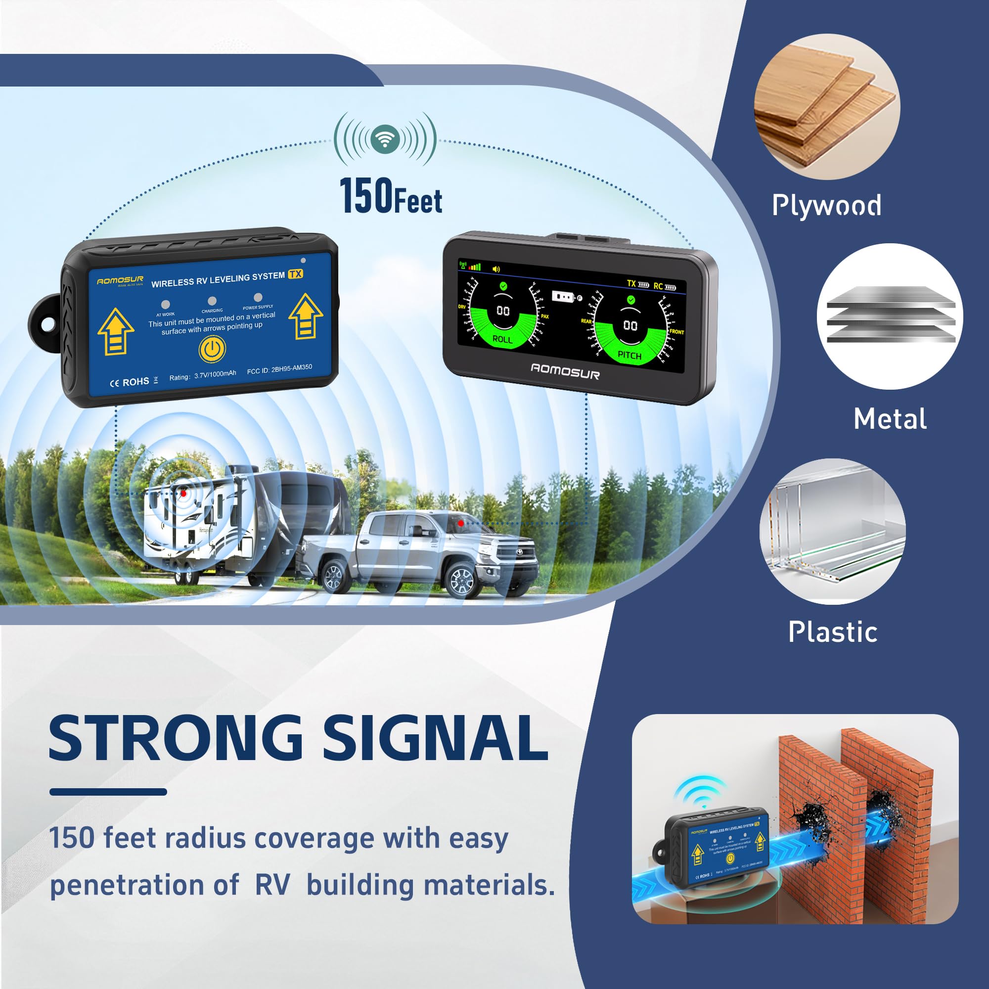 Sistema de nivelación inalámbrico de RV e inclinómetro todoterreno, monitoreo de ángulo de vehículo de modo dual, nivelador electrónico inteligente de caravana, indica el nivel automático del remolque