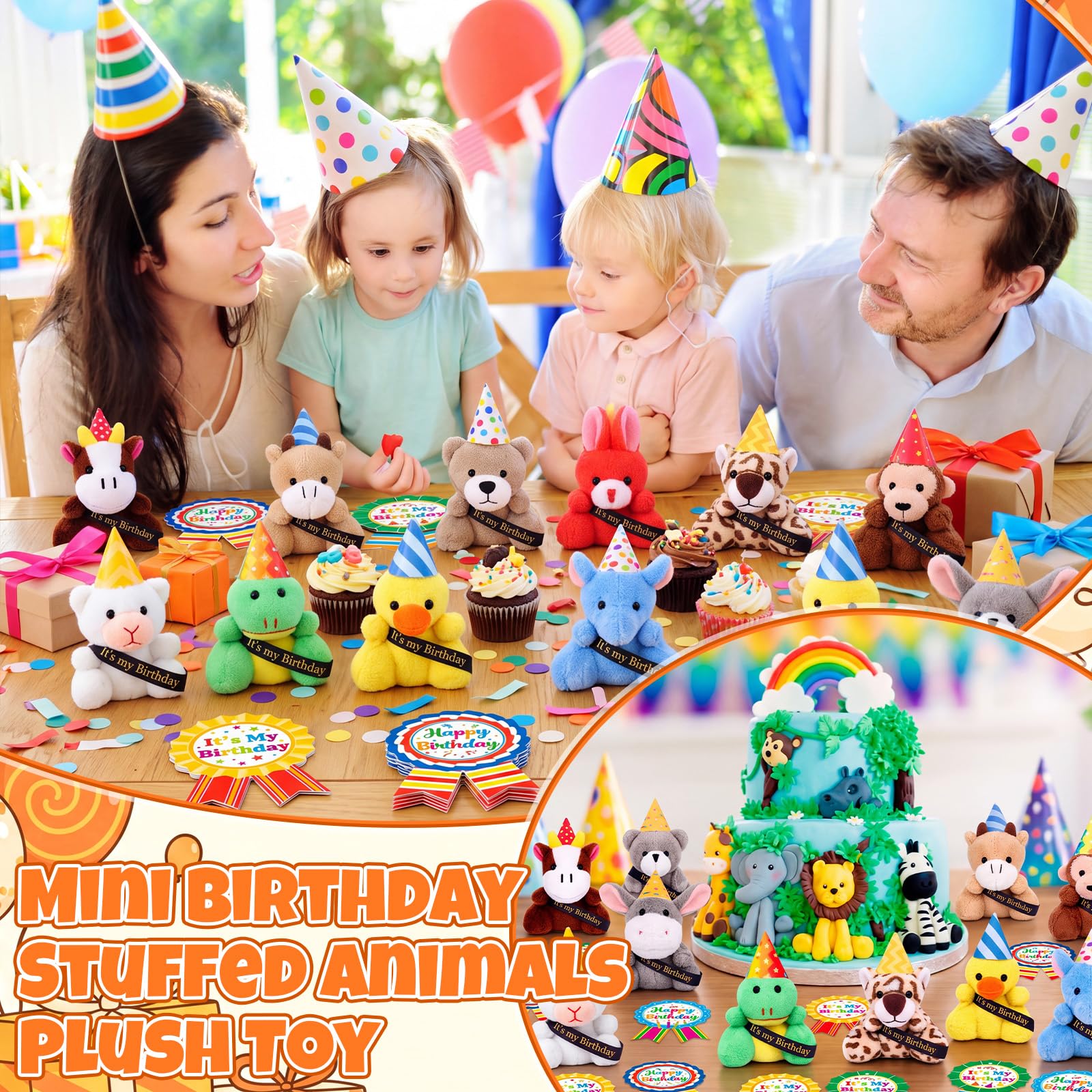 Hollowfly Lot de 24 mini jouets en peluche d'anniversaire en vrac avec