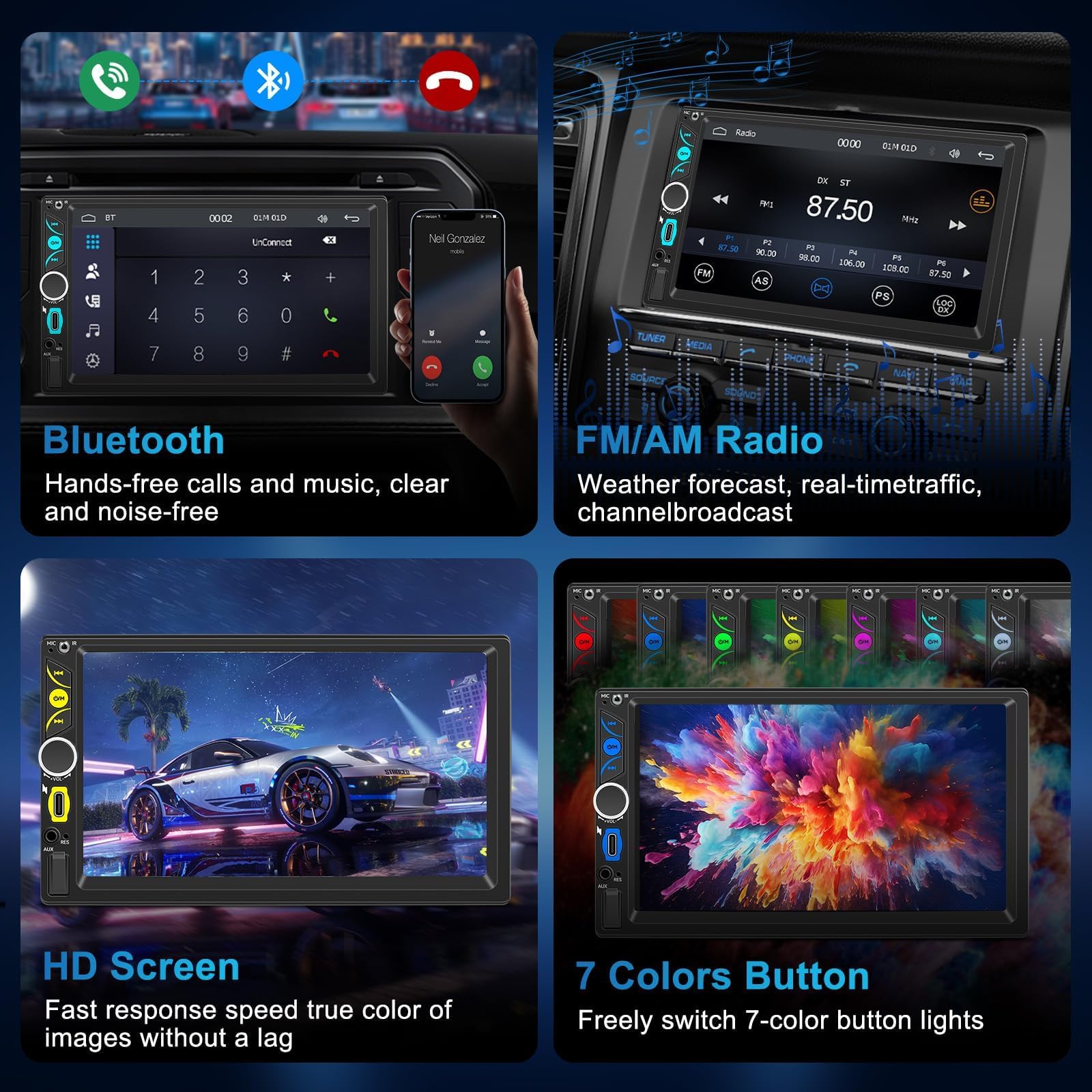 Autoradio 2 DIN 7 Pollici Con Wireless CarPlay E Android Auto – Touchscreen IPS, Bluetooth, Mirror Link, Telecamera Retromarcia HD Inclusa