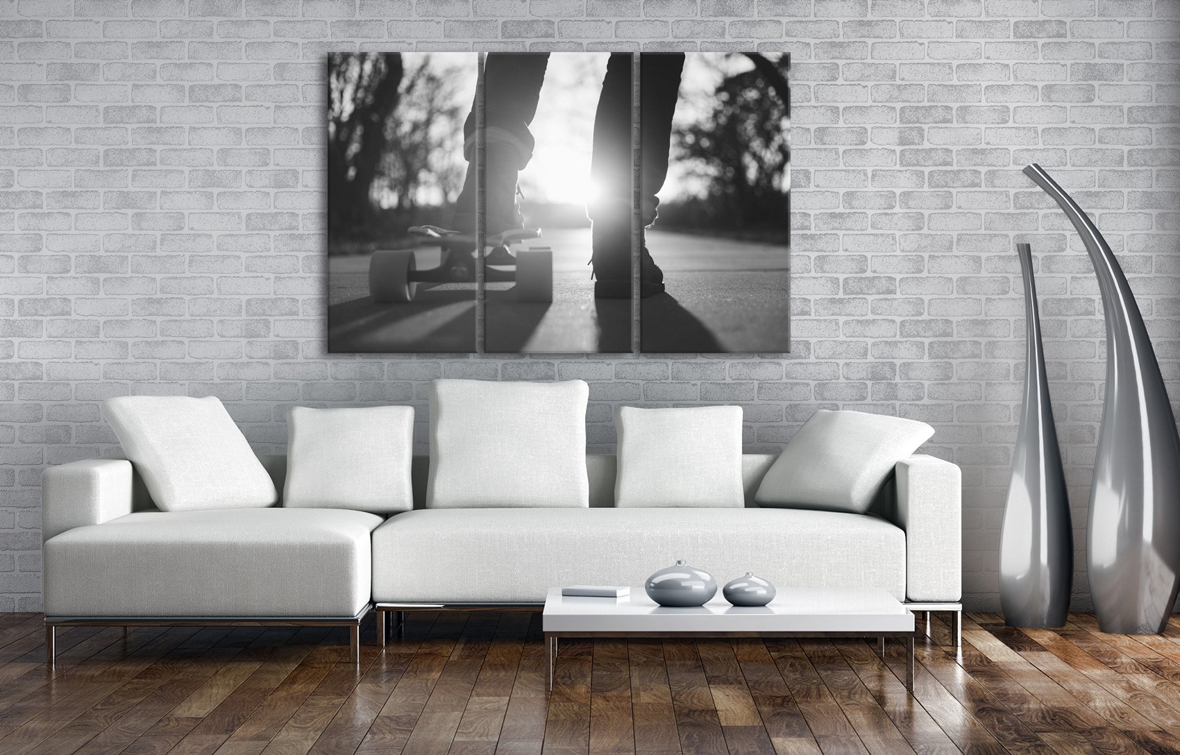 Relax Skeaten Effetto: Nero/Bianco Come Tela, Motivo già incorniciato su Cornice in Legno, Stampa Digitale di Alta qualità con Telaio, nessun Poster o Poster, Dreiteilig (120x80)