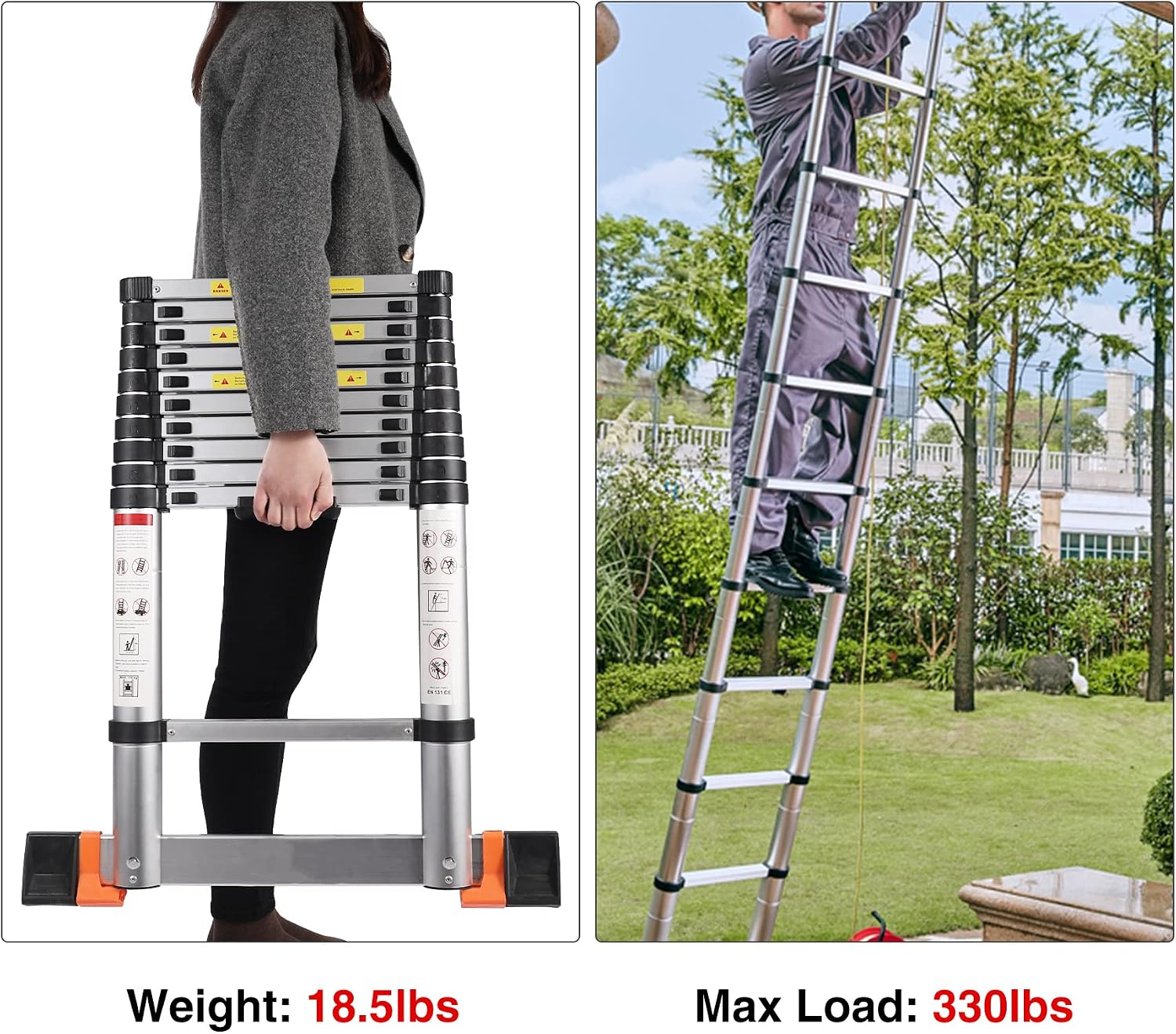 Varbucamp Telescoping Ladder 10.5 FT, Lightweight Extension Ladder with Stabilizer, Collapsible Ladder for RV Home, 330 LBS Capacity