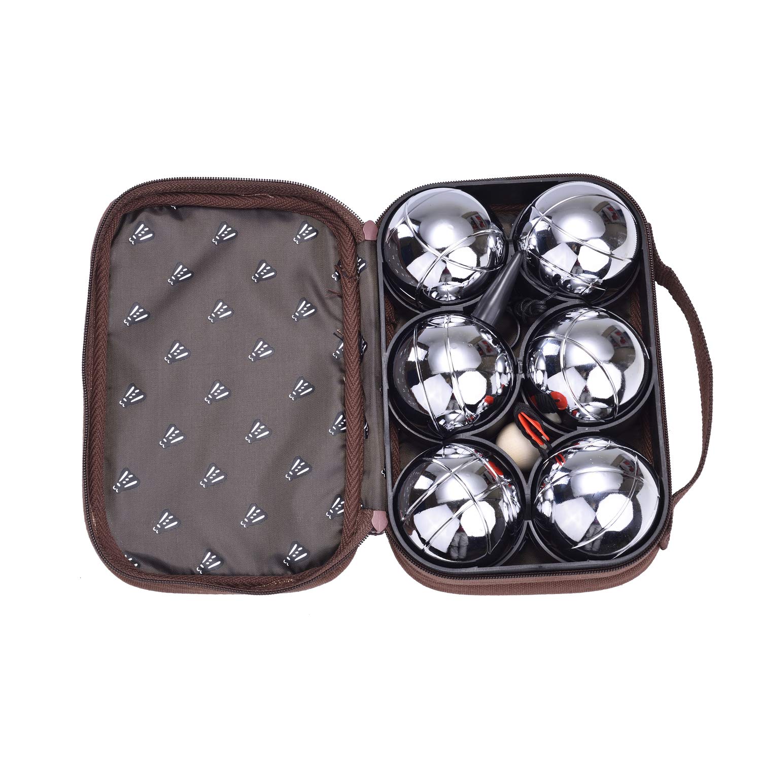 LAGUIOLE - Set de 6 Bolas de Petanca metálicas - Bolsa de Transporte con Cremallera - Boliche de Madera - Colector de Bolas magnético - Diviértase Jugando a la Petanca! - Metal, Lona - Plata, marrón