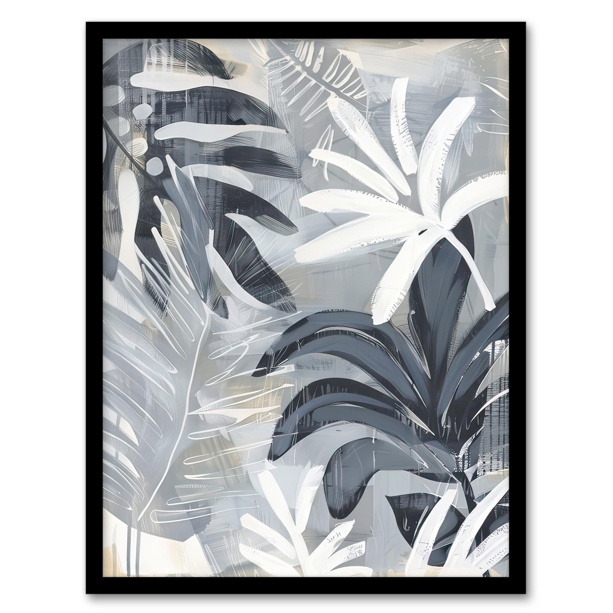 Abstract Monstera Plant Art Print - Framed Wall Art - Grey - A4