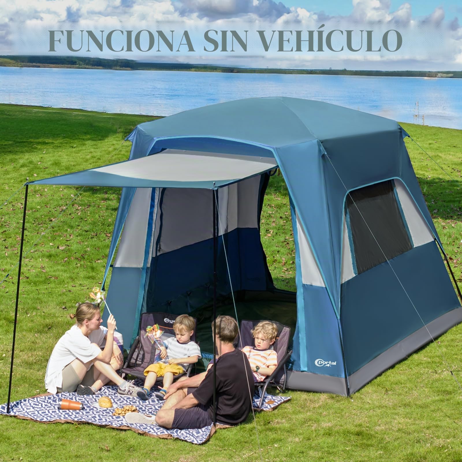Portal SUV Tienda de Campaña para 5 Personas con Porche, 2 en 1, Resistente al Agua y al Viento, 2 Puertas, para Viajes y Aventuras al Aire Libre