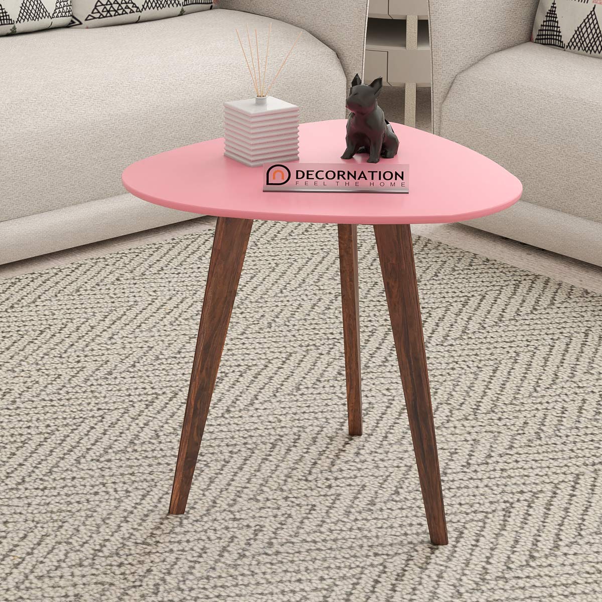 DecorNation Anaya Wood Tripod End Table Stool Side Table Corner Table Sofa Side Table (Pink