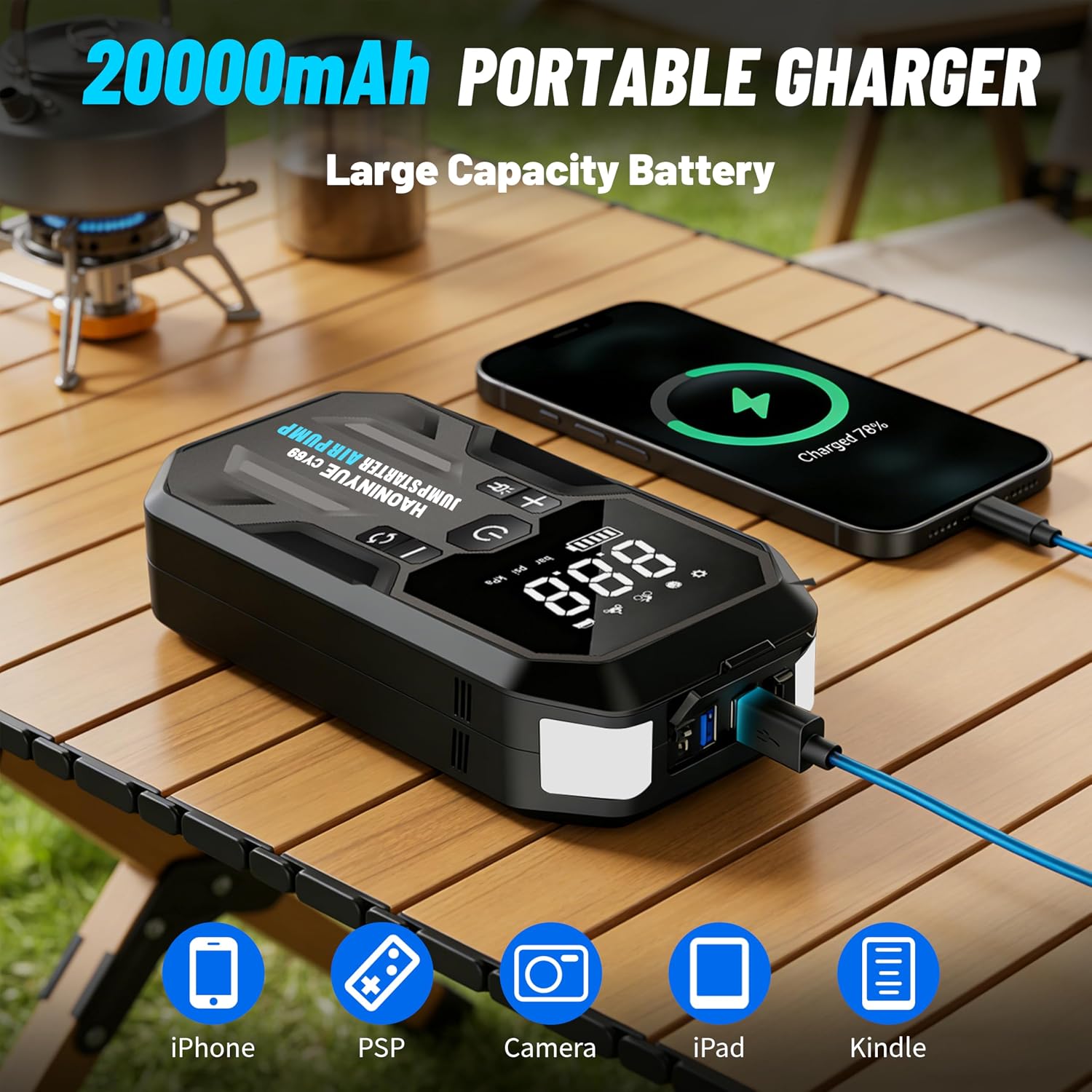 Jump Starter with Air Compressor, 4000A Portable Car Battery Booster (9.0 Gas/6.5L Diesel) with 150PSI Auto-Shutoff Tire Inflator, 12V Safe Lithium Jump Box Car Battery Jumper Starter（CY69 ）