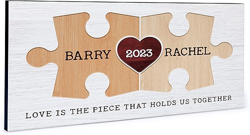 Miniatura 10 de LOVE The Piece That Hold us Together regalos del día de San Valentín para ella cartel personalizado de pareja con nombres fecha y texto piezas de